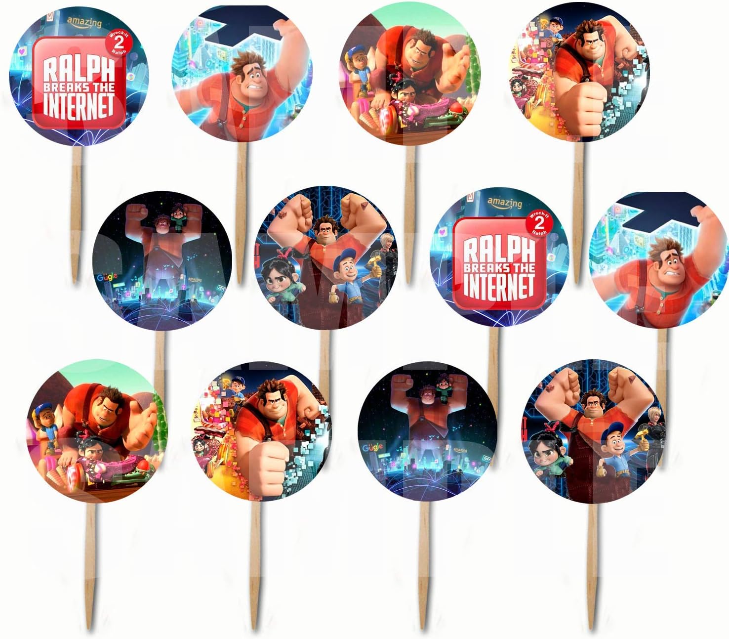 Amazon.com: Party Over Here Wreck It Ralph 2 Cupcake Picks Double-Sided ...