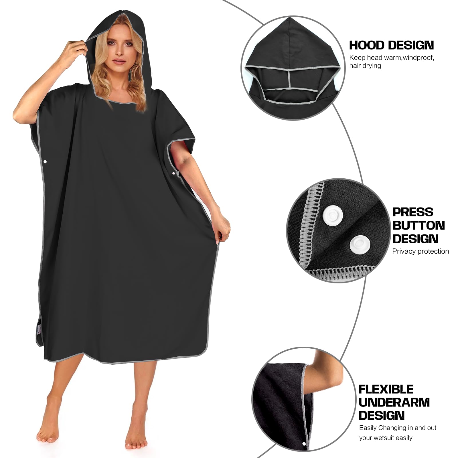 Poncho Surf, Poncho de Microfibra, Poncho Toalla Hombre, Secado Rápido, Poncho de Toalla con Capucha, Unisex, para NatacióN, Surf, Playa