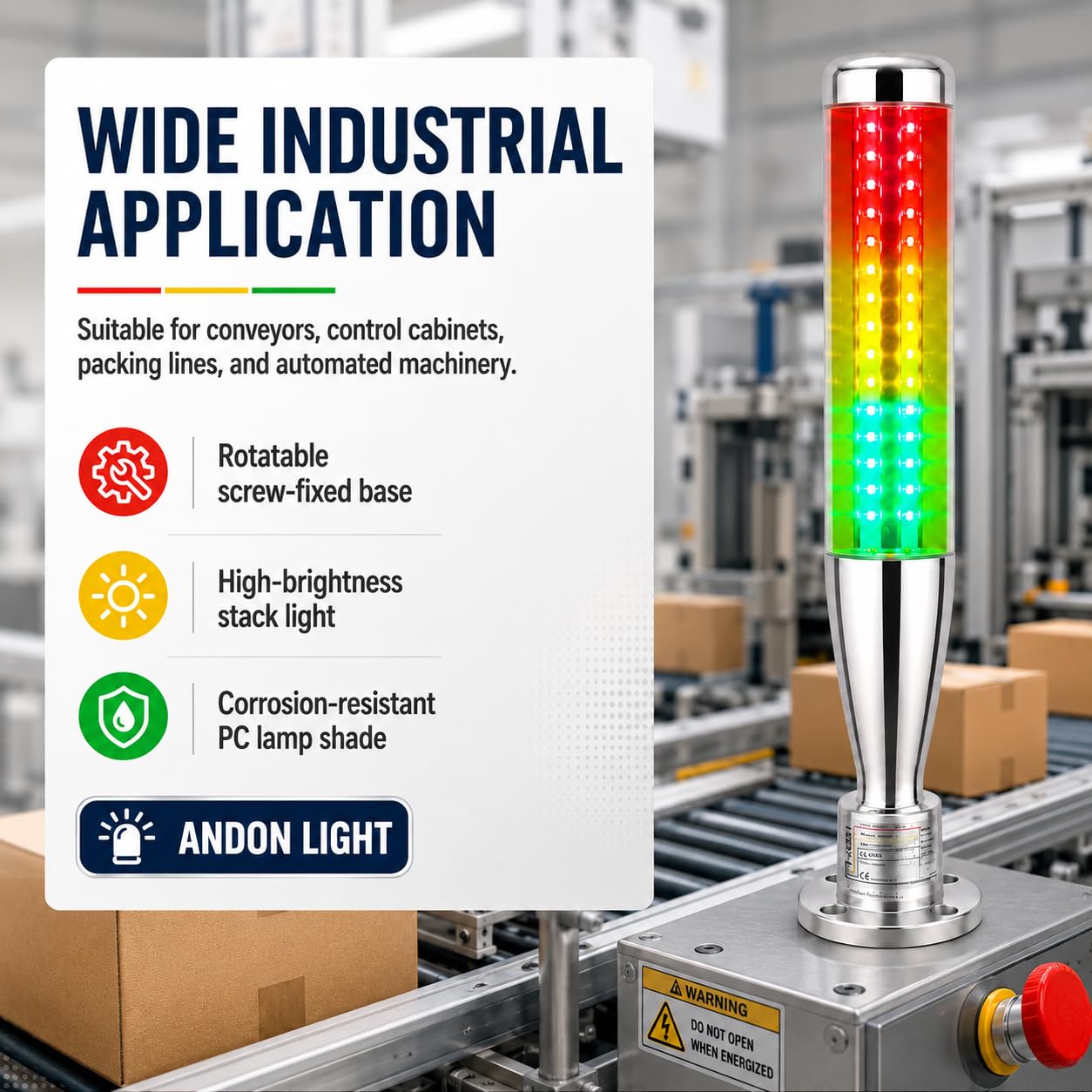 Luce a Torre Di Segnalazione Industriale, 3 Strati LED luce di segnalazione Con luce fissa/lampeggiante,Cicalino per Macchine, Lampada a Torre Colonna Luce Allarme Industriale della Torre del Segnal