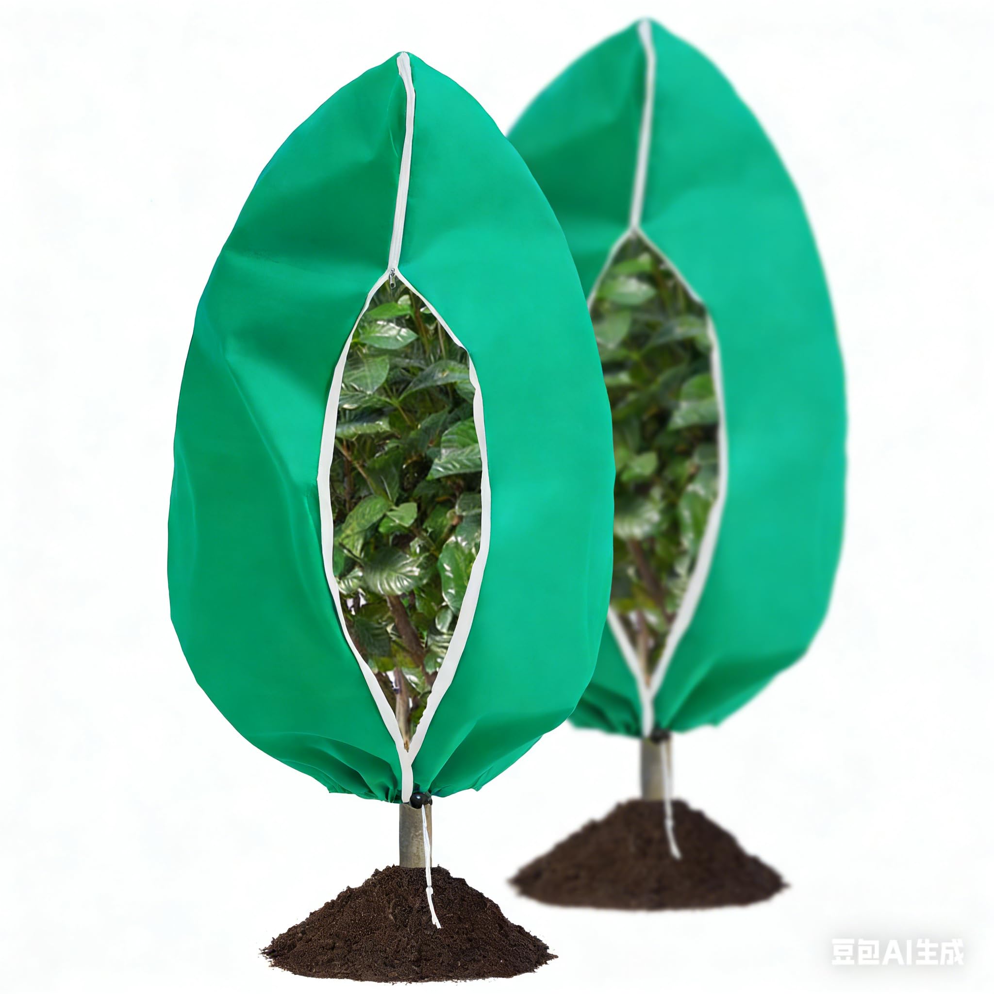 qisheng 2 Pack Garden Fleece Frost Protection, 80 x 120 cm Horticultural Fleece, Plant Fleece Frost Protection with Zip Drawstring, Reusable, for Outdoor Potted Plants Olive Trees Shrubs