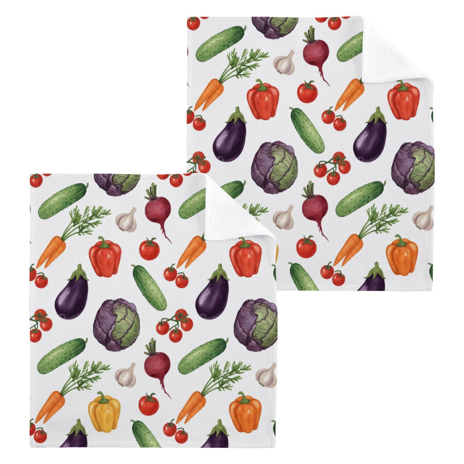 BOESI Mixed Veggie 12x12in Cotton Washcloth,Soft Absorbent Face Towel