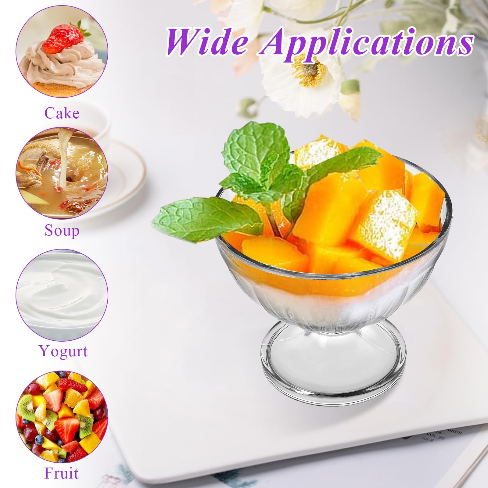 Akamino 12 Pack Acrylic Dessert Bowls,8.5 Oz / 250Ml Reusable Ice Cream Bowls,Clear Dessert Cups Footed for Sundae,Salad,Cocktail,Fruit,Pudding,Party - Image 2