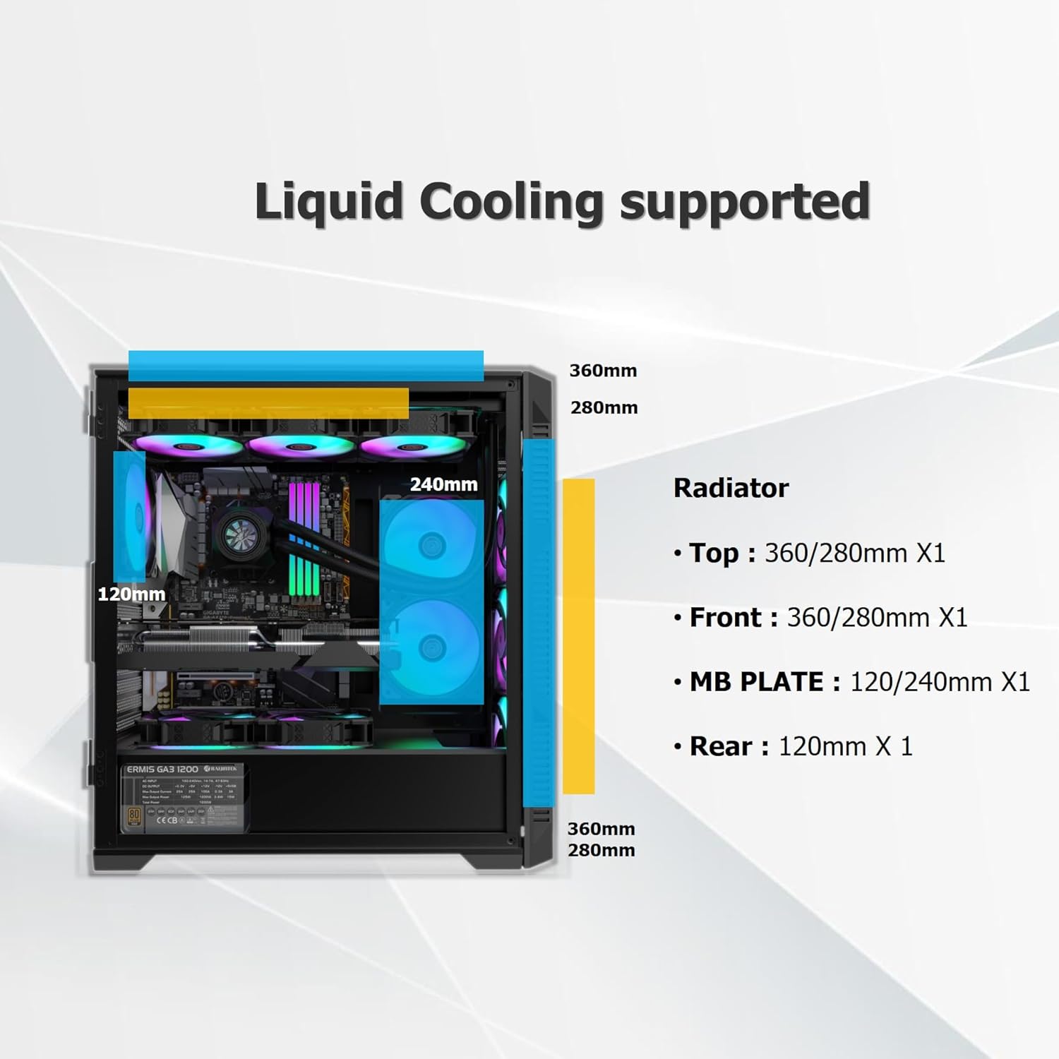 RAIJINTEK PONOS Ultra TG4 E-ATX Mid Tower PC Case, Opening Tempered Glass Side Panel, Pre-Install 4 ARGB Fans, Black (0R20B00225)