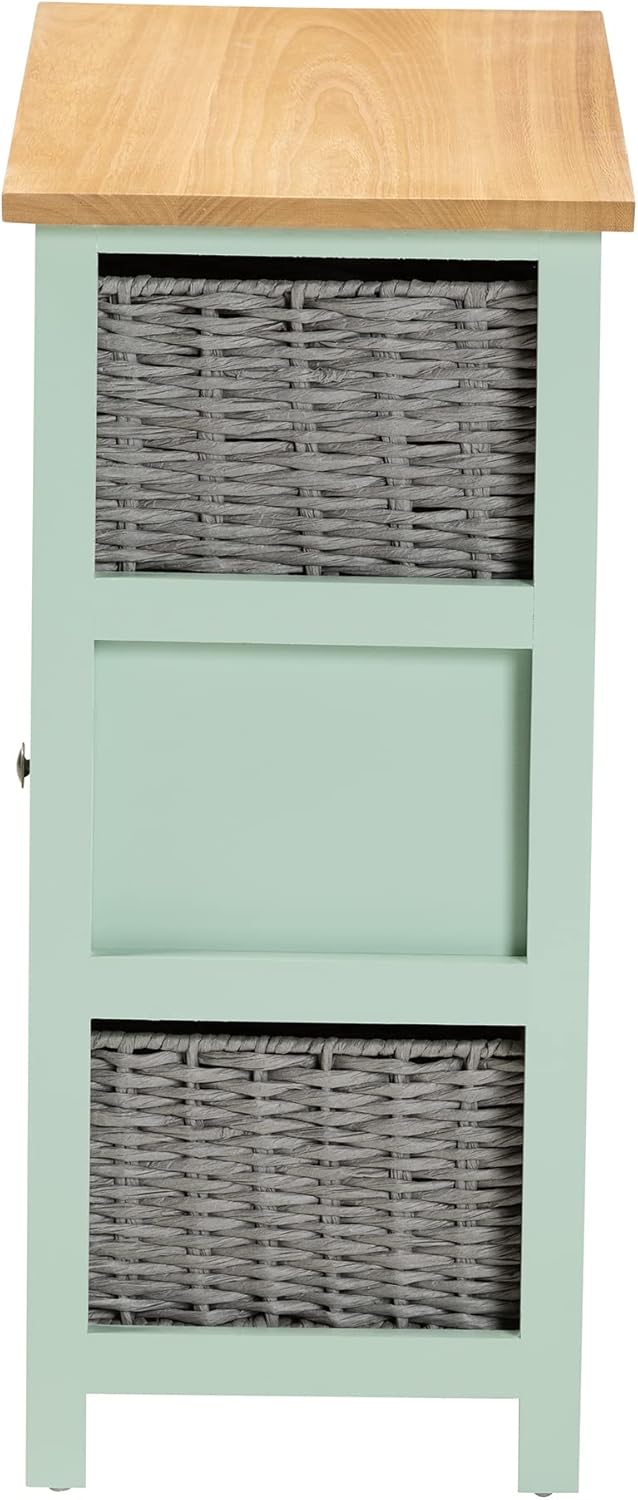 Baxton Studio Valtina Storage & Organization, 3-Drawer, Oak Brown/Grey/Mint Green