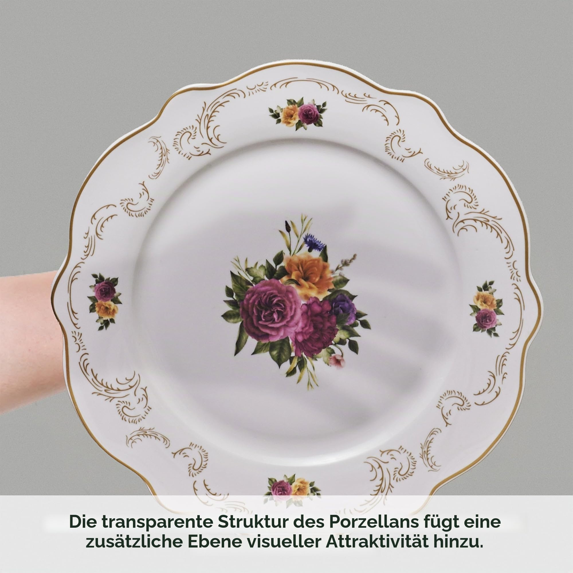 Karaca Antique - 24-teilig Geschirrset für 6 Personen, Porzellan Geschirr Set mit Servierteller, Dessertteller, Essteller, Suppenteller, Tafelservice Teller Set - Weiß & Blumen