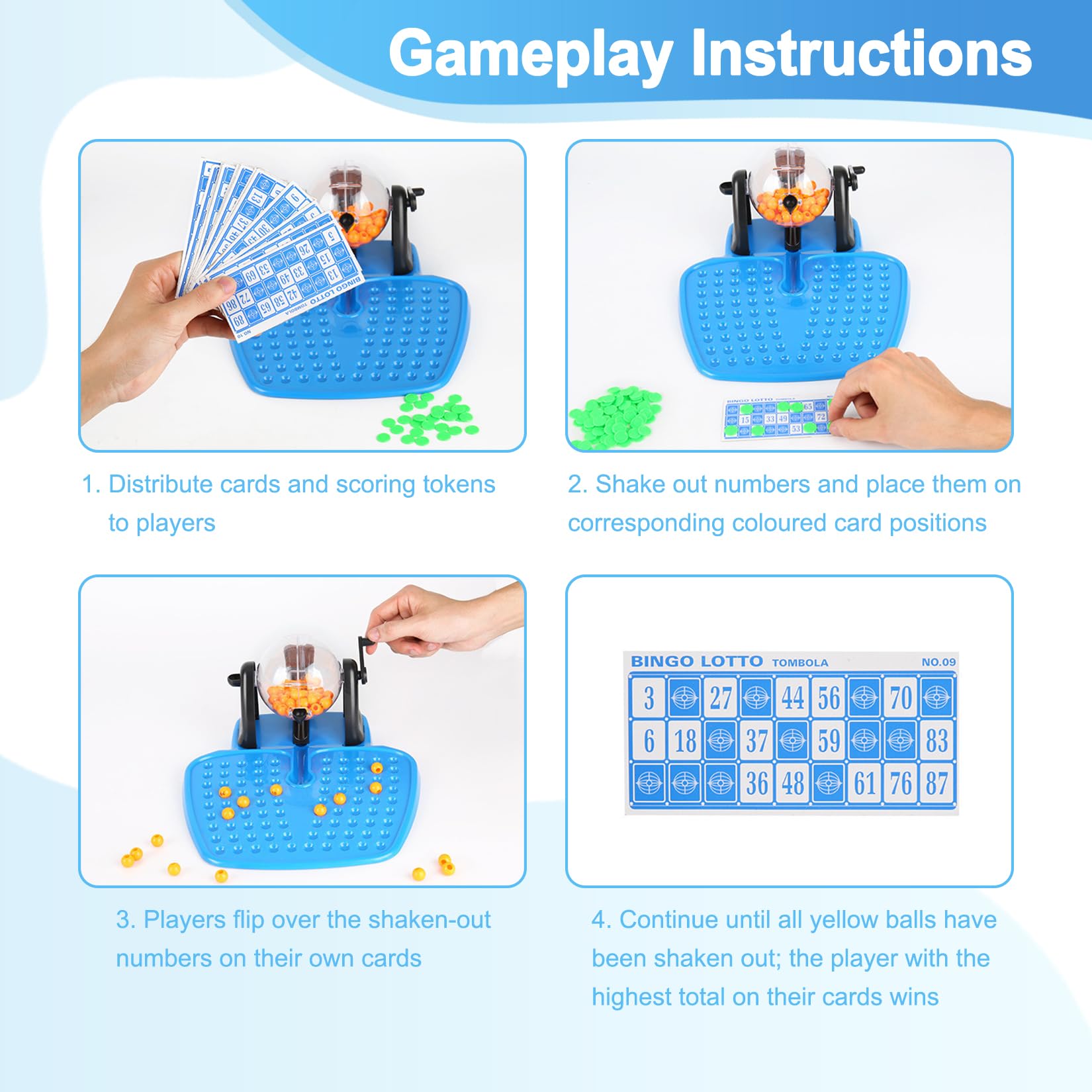 Set Da Gioco Con Macchina Per Lotteria Con 1 Macchina Per Lotteria 90 Segni Di Punteggio 90 Palline 48 Carte Feste Dopo Cena Natale Festività E Eventi Regalo (Blu)