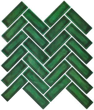 Green Peel and Stick Backsplash Herringbone Tile, Renter Friendly Backsplash Emerald Green Stick on Backsplash for Kitchen Bathroom 10 Sheets
