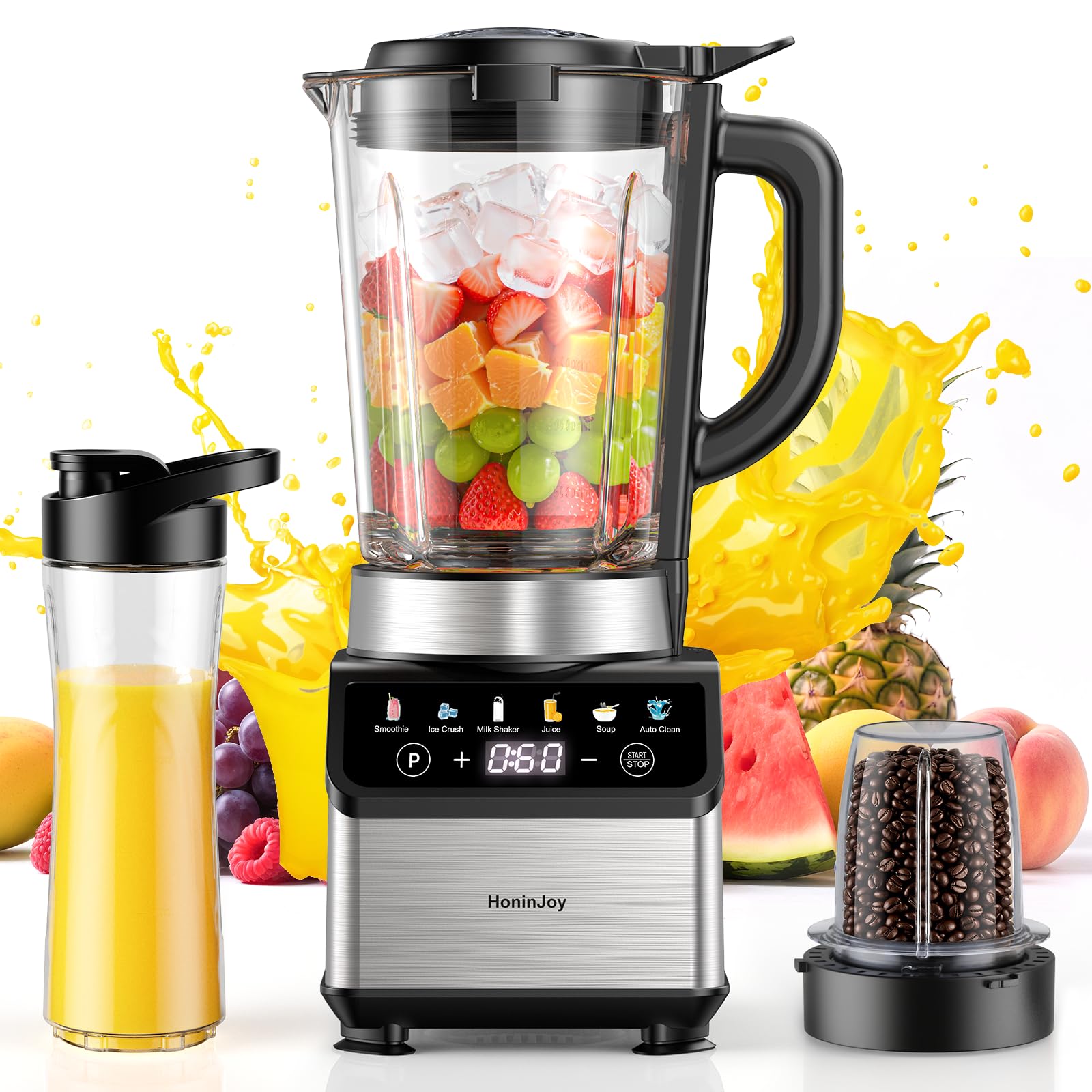 Blenders for Kitchen Countertop Smoothie Blender with 51oz Glass Pitcher Grinder To-Go Cup Combo 10 Speeds Digital Touchscreen