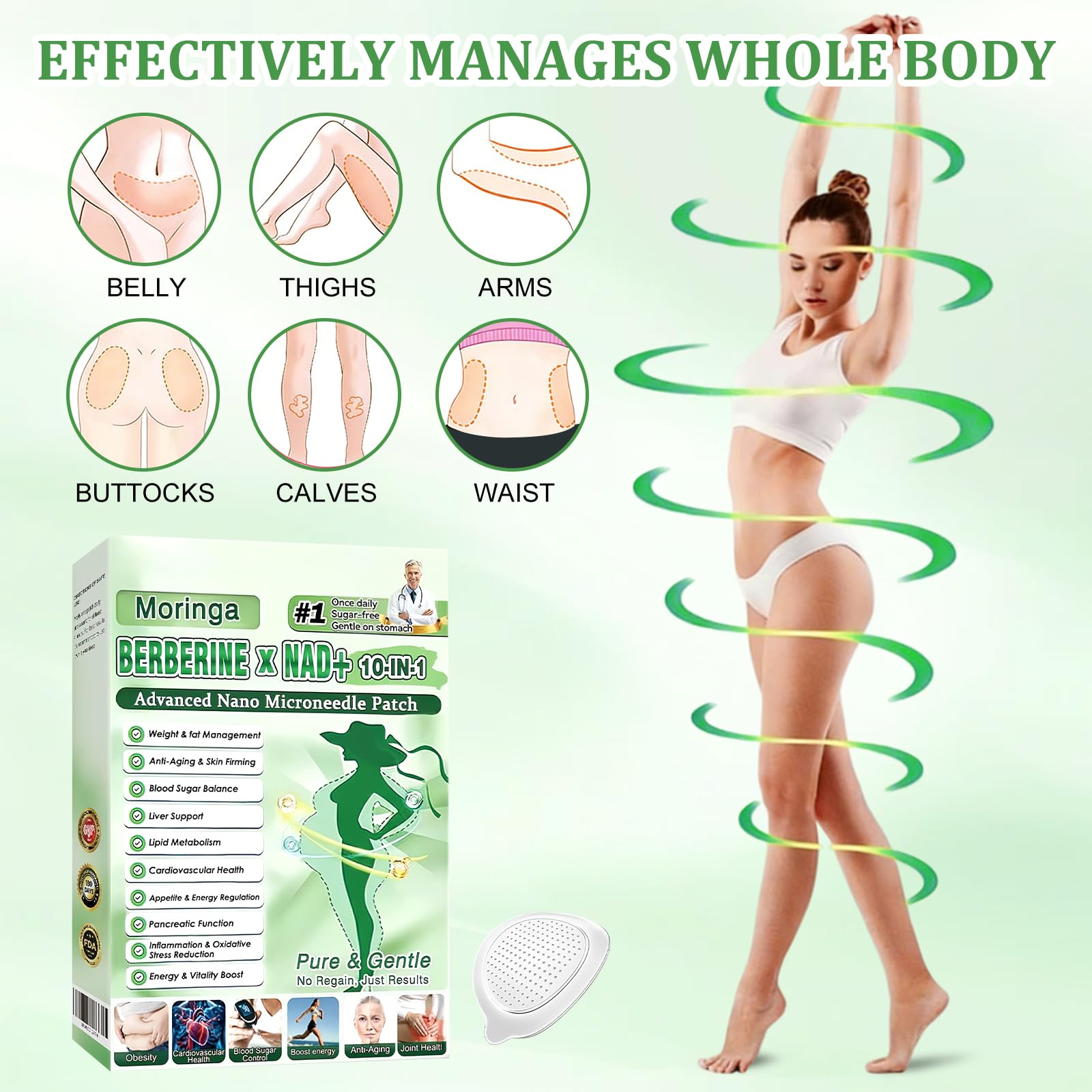 New Nano Microdarts Moringa Berberine Patch,Moringa & Berberine Patches for Weight Management,10-in-1 Natural Berberine Patches for Women Men, Ultra-Thin Invisible Gentle Skin Formula (4 Pack) — view 4