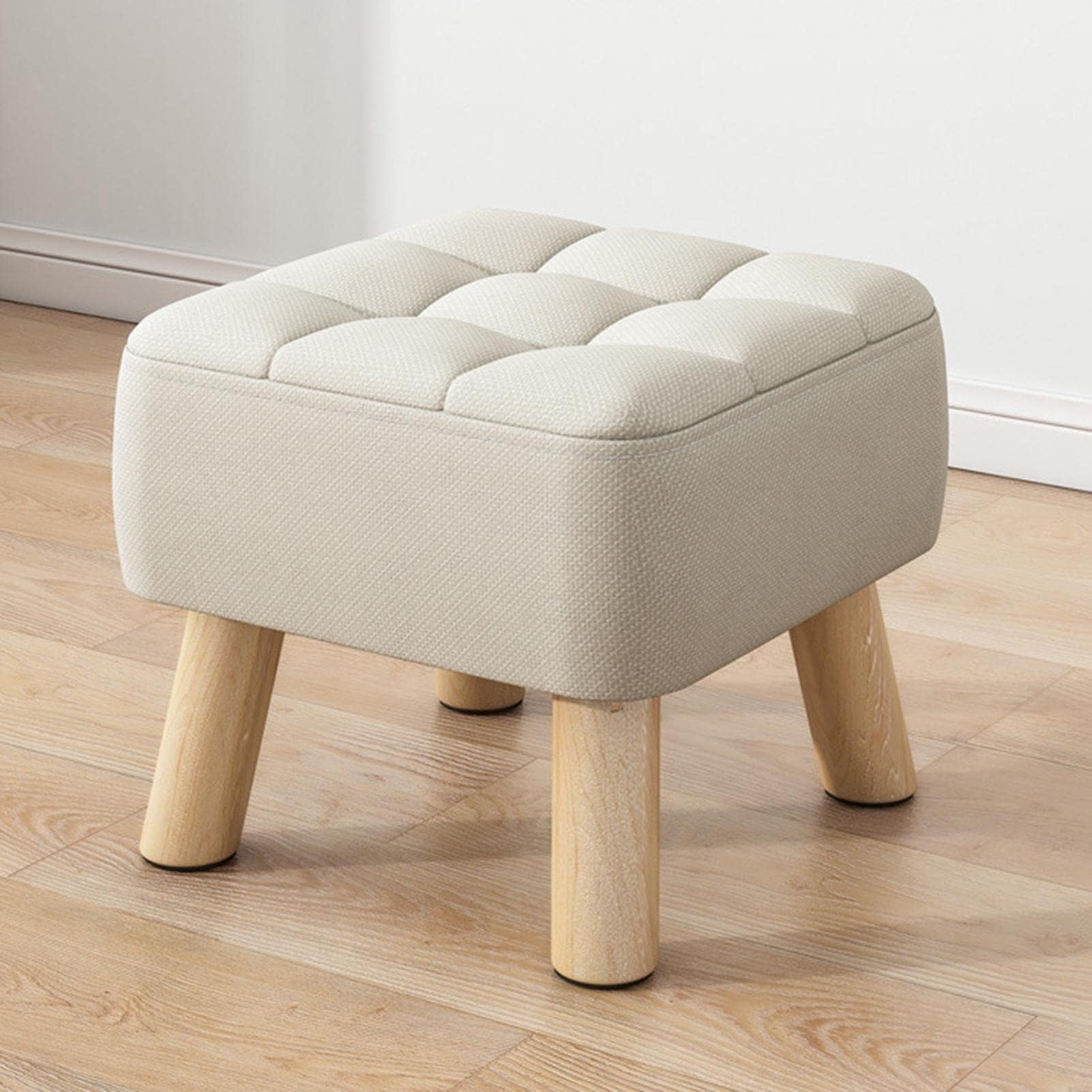 LUXXASmall Foot Stool Storage Footrest Stool with Legs Small Footstool with Padded Suitable for Bedrooms and Hallways,Beige