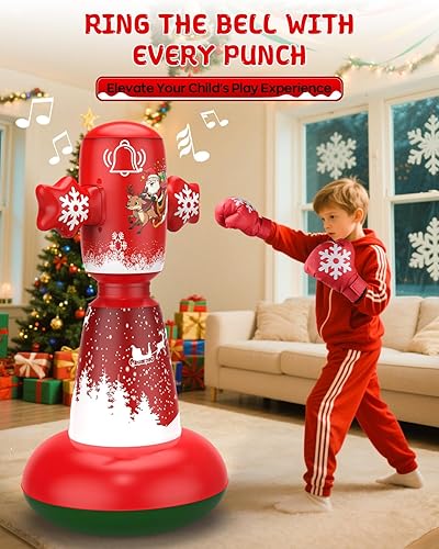 Miniatura 4 de Saco de boxeo para niños de 3 a 8 años, juego de bolsas de boxeo inflables de 58 pulgadas con soporte, guantes de boxeo y bomba, sacos de boxeo