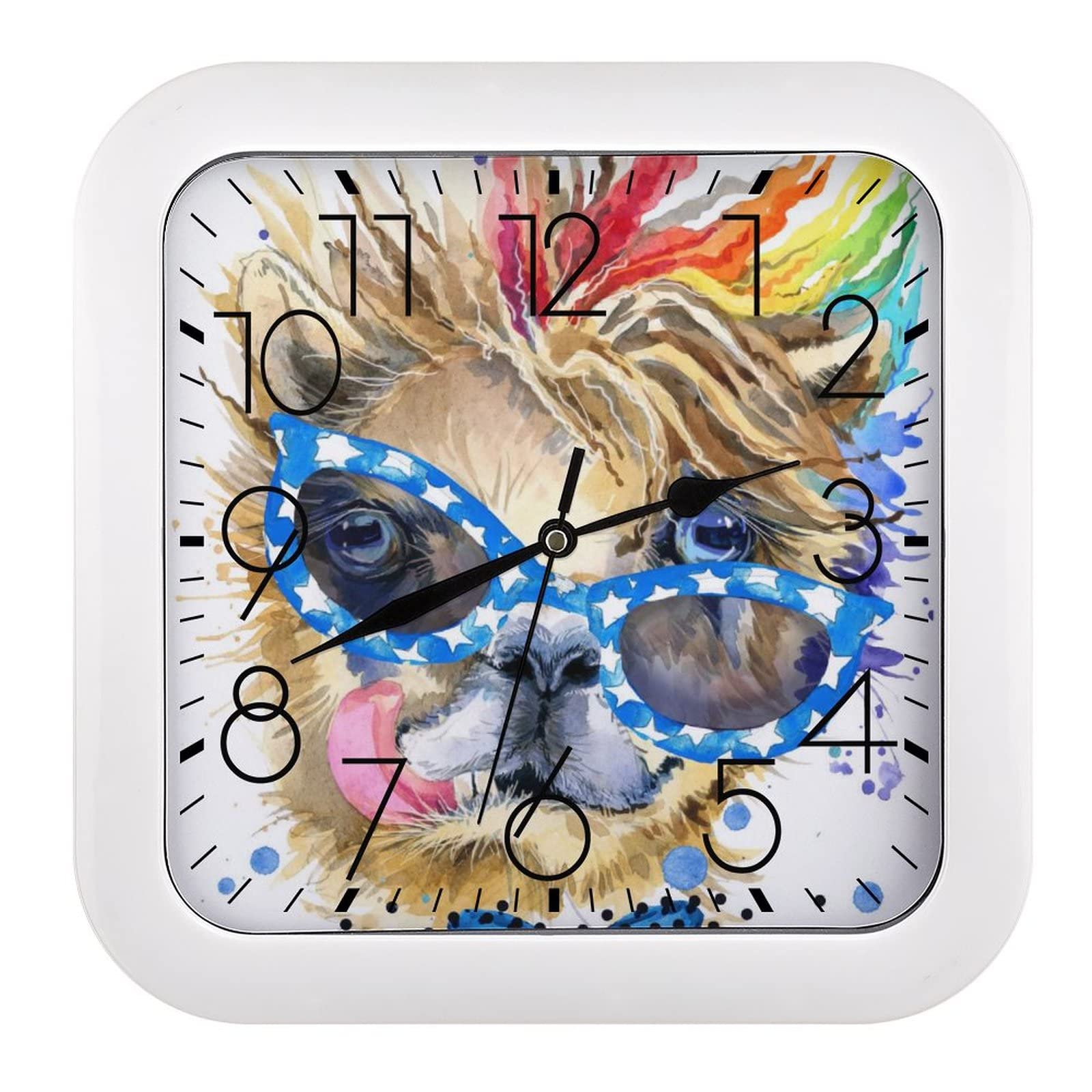 Horloge murale carrée chien aquarelle lisible avec grands chiffres 26cm