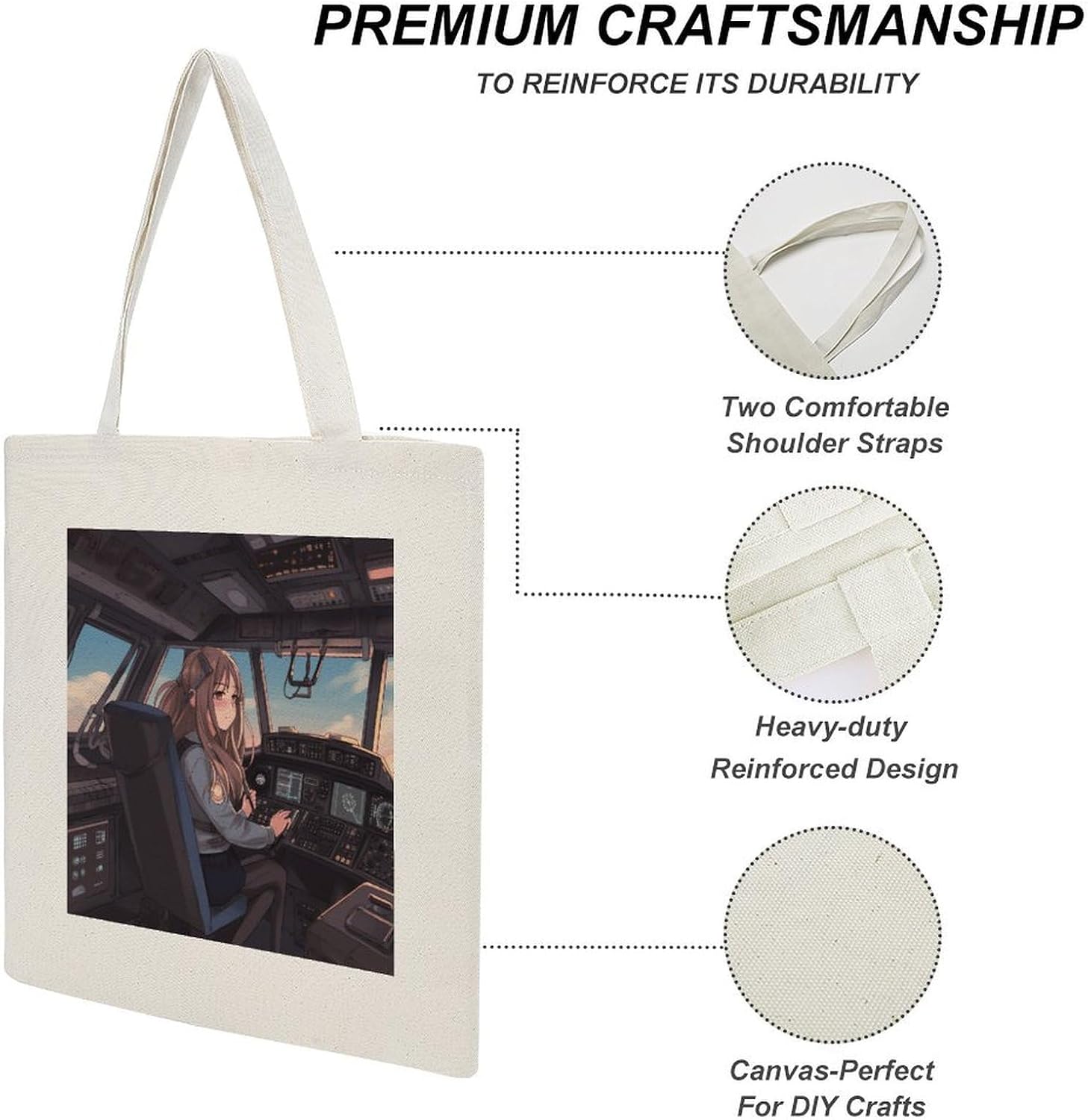 Airplane Cockpit Canvas Tote Bag Aesthetic Tote Bag image 5