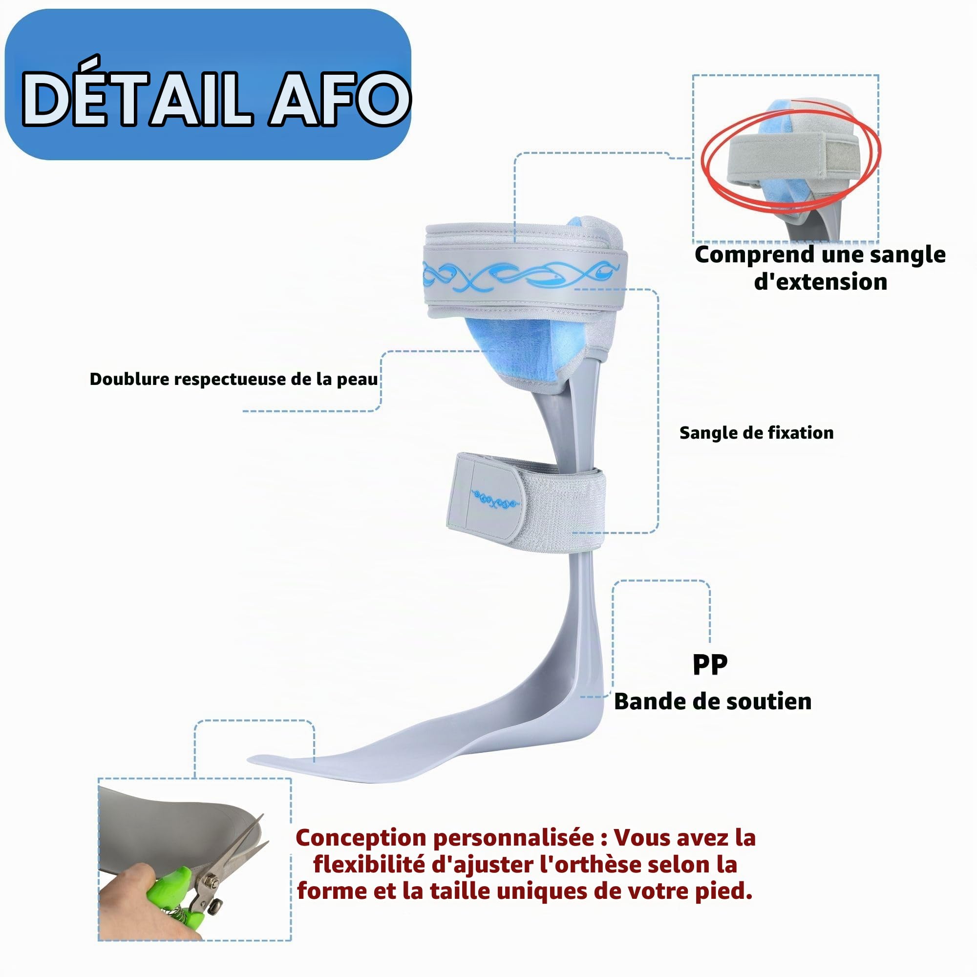 AFO Attelle de pied tombant – Stabilisateur de pied tombant avec accident vasculaire cérébral, MS, hémiplégie, chaussures de soutien du pied tombant pour aider à marcher plus facilement et