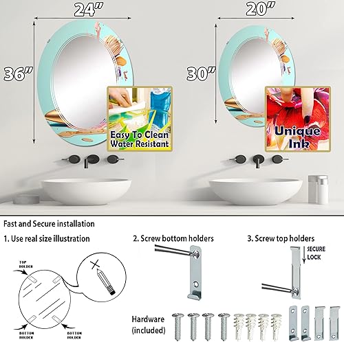 Miniatura 4 de Espejo de pared de moda, Espejo Oval Glam, Espejo de baño azul redondo, Espejo de tocador de moda Azure Floral Stilettos I impreso decoración de