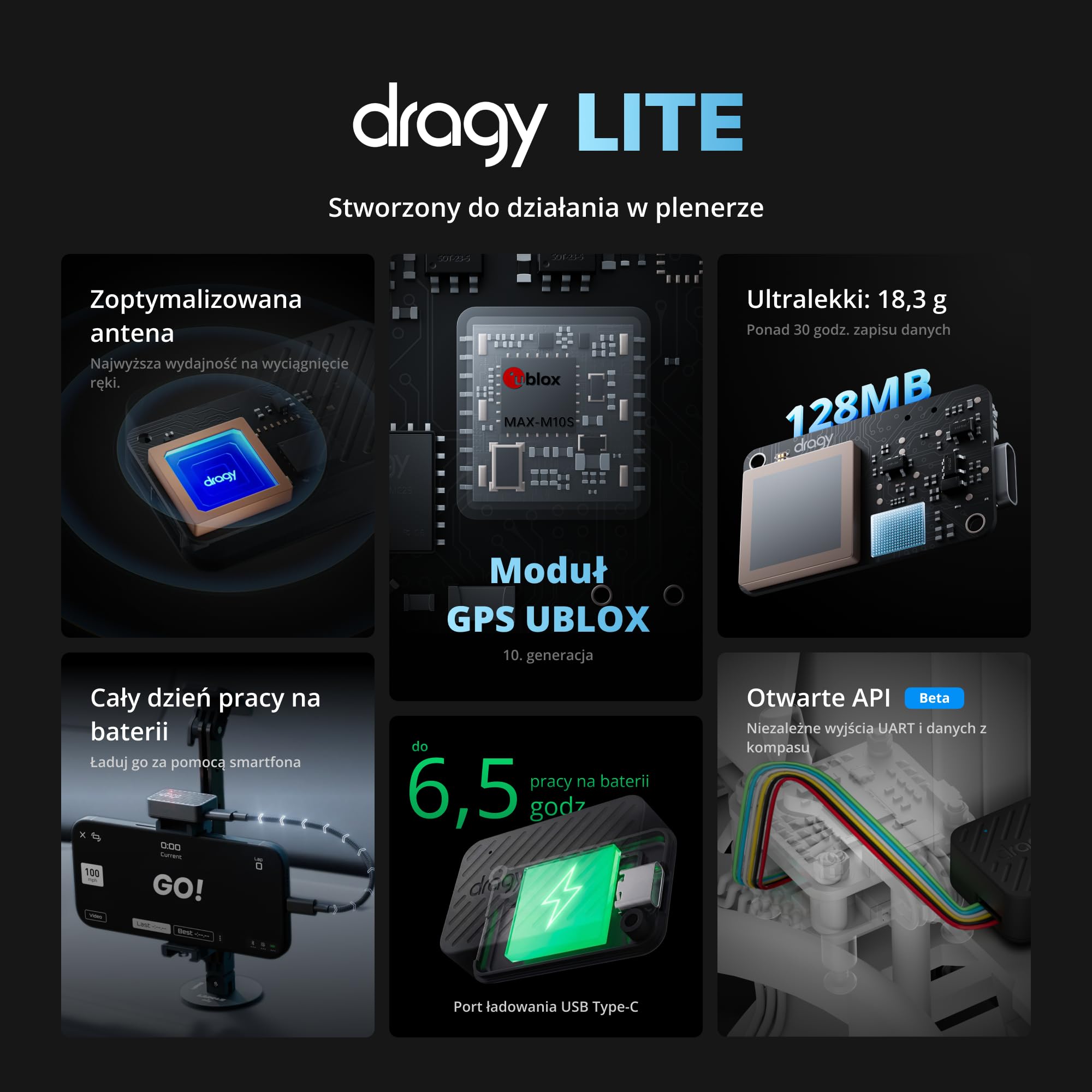 Całkowicie nowy dragy Lite — Ultralekki timer okrążeń GPS do samochodów RC i dronów FPV | Precyzyjny moduł GPS 25 Hz z wyjściem UART/kompasu | Kompatybilny z RaceChrono | 6,5 godz. pracy baterii