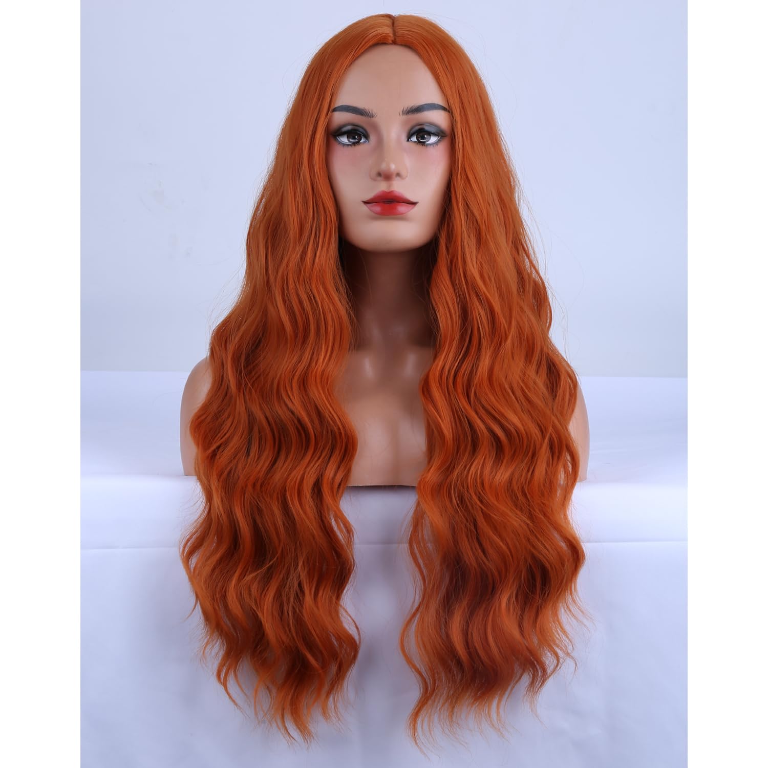 MAGQOO Orange Ombre Flame Wig Long Curly Wavy Ombre Orange Wigs for Women Girls Middle Part Heat Resistant Hight Density Synthetic Wigs: Copper