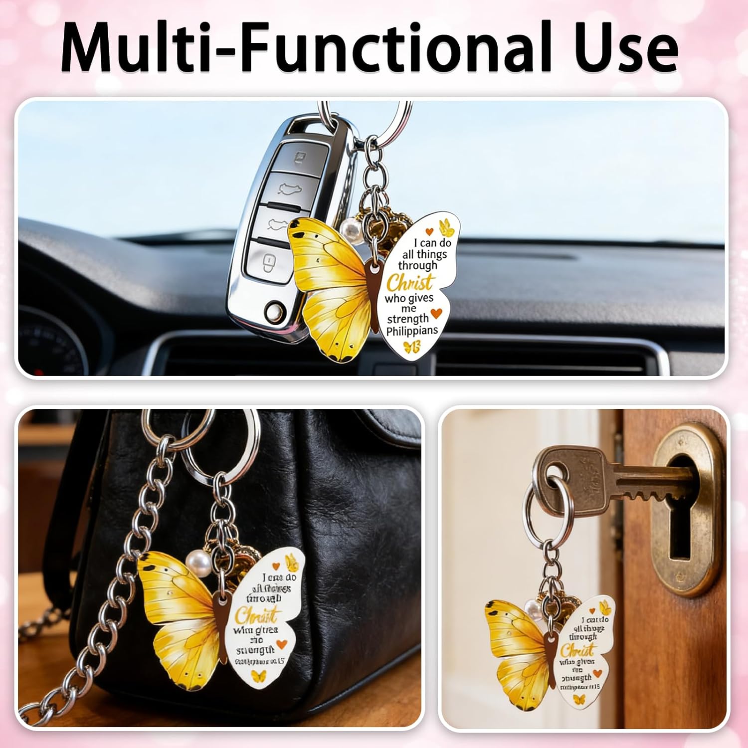 Christian Gifts for Women Bible Accessories Inspirational Christian Keychains for Women Girls Religious Gifts for Womens Birthday Easter I Can Do All Things Through Christ Butterfly Jesus Keychain - Image 2