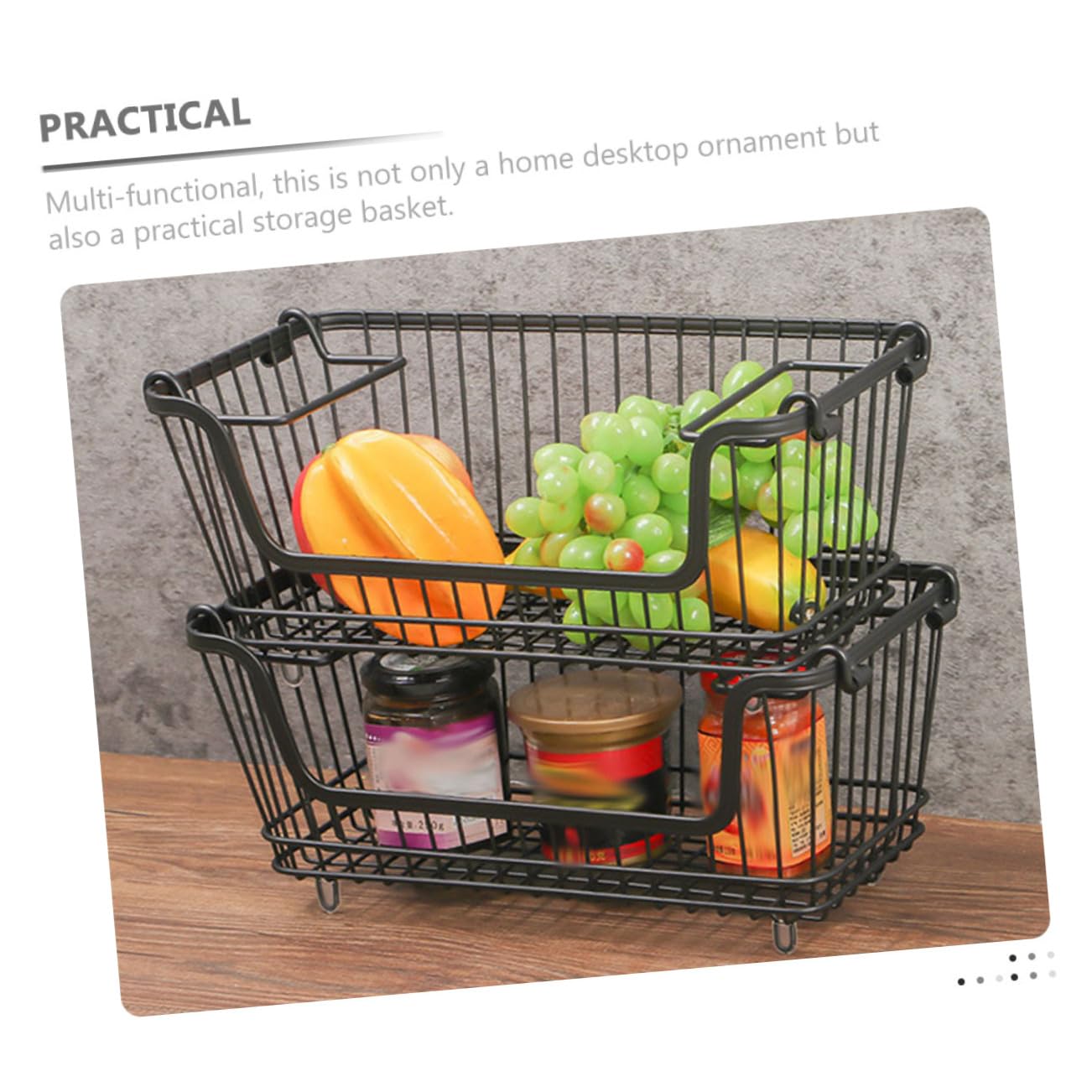 Drahtkorb Obstkorb Metall Aufbewahrungskorb Küche Schreibtisch Organizer Schwarz Multifunktional Platzsparend