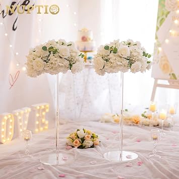 NUPTIO White Flower Balls for Table Centerpieces, 10 Pcs Large Fake Roses | 15.7 inch Diameter, Artificial Floral Arrangemnt for Wedding, Party Event, Birthday, Quinceanera, Bridal Shower Decorations