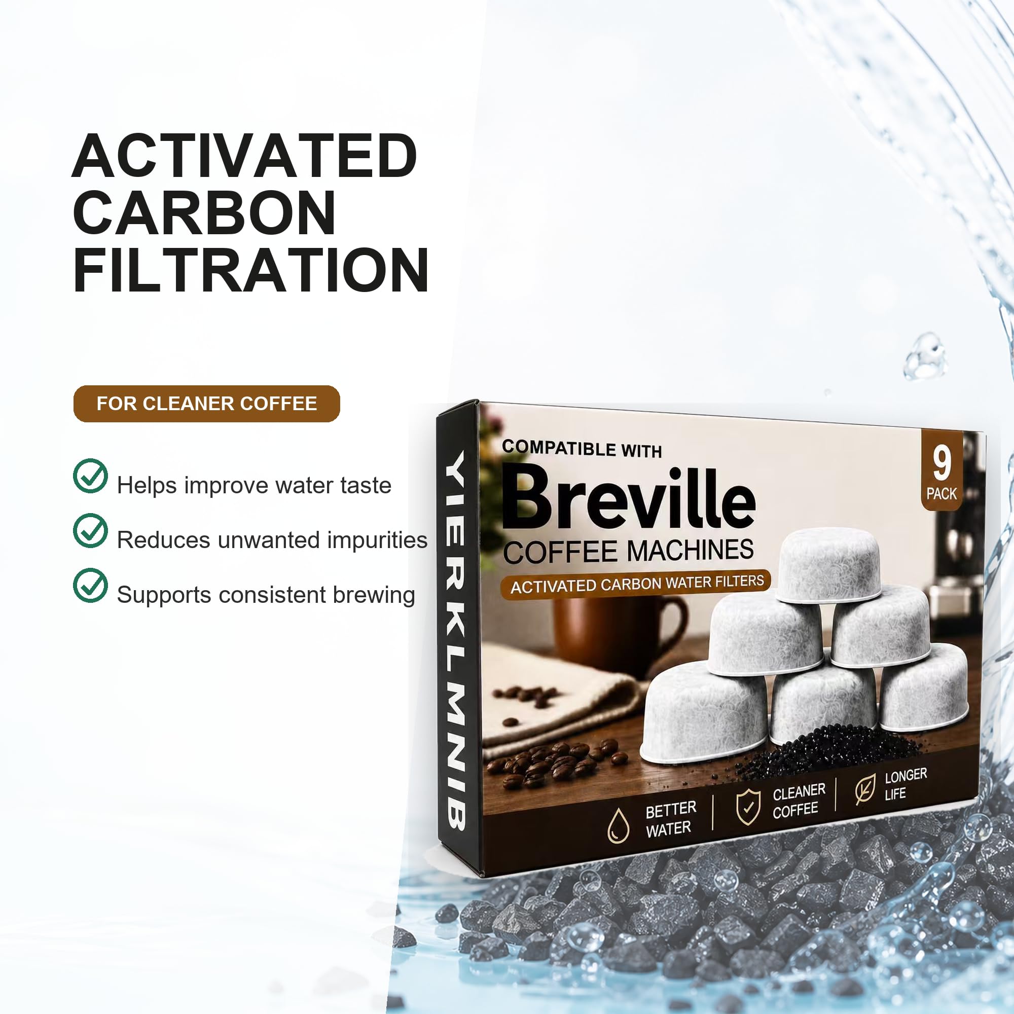 Confezione da 9 filtri per acqua al carbone compatibili con Breville BWF100, filtro per macchina da caffè, filtri dell'acqua di ricambio per macchine da caffè espresso
