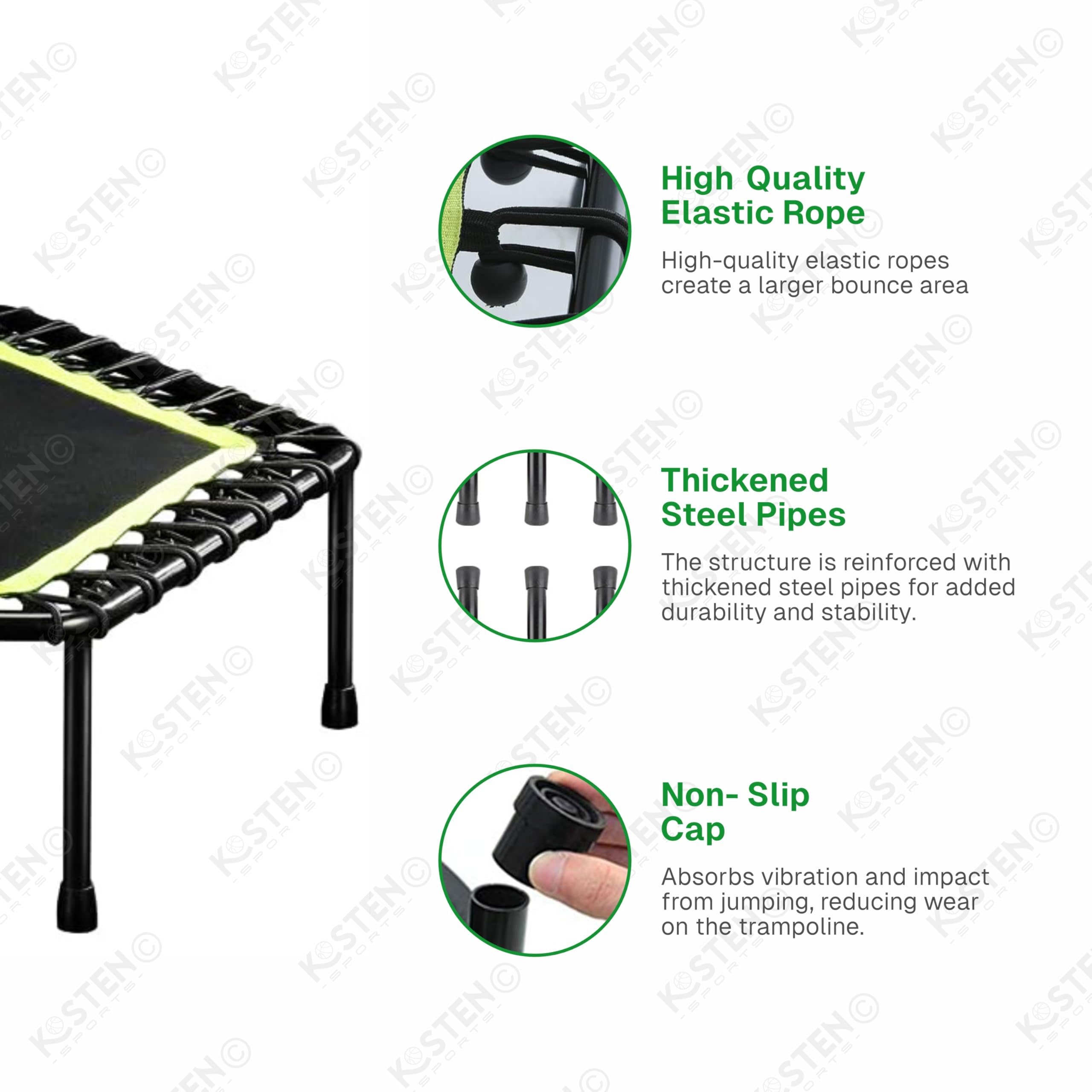 KOSTEN SPORTS 48” Fitness Trampoline with Adjustable Handle – Low-Impact Cardio & Strength Training | Heavy-Duty Frame | Perfect for Home or Gym Use - Image 4 thumbnail