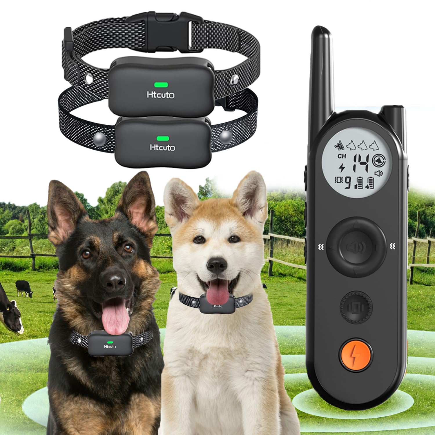 Htcuto X3 Wireless Dog Fence & Training Collar for 2 Dogs, 3500FT Adjustable Fence & 6100FT Remote Collar, IPX7 Waterproof, 185 Days Standby Rechargeable Battery, 3 Training Modes, 10-130 lbs