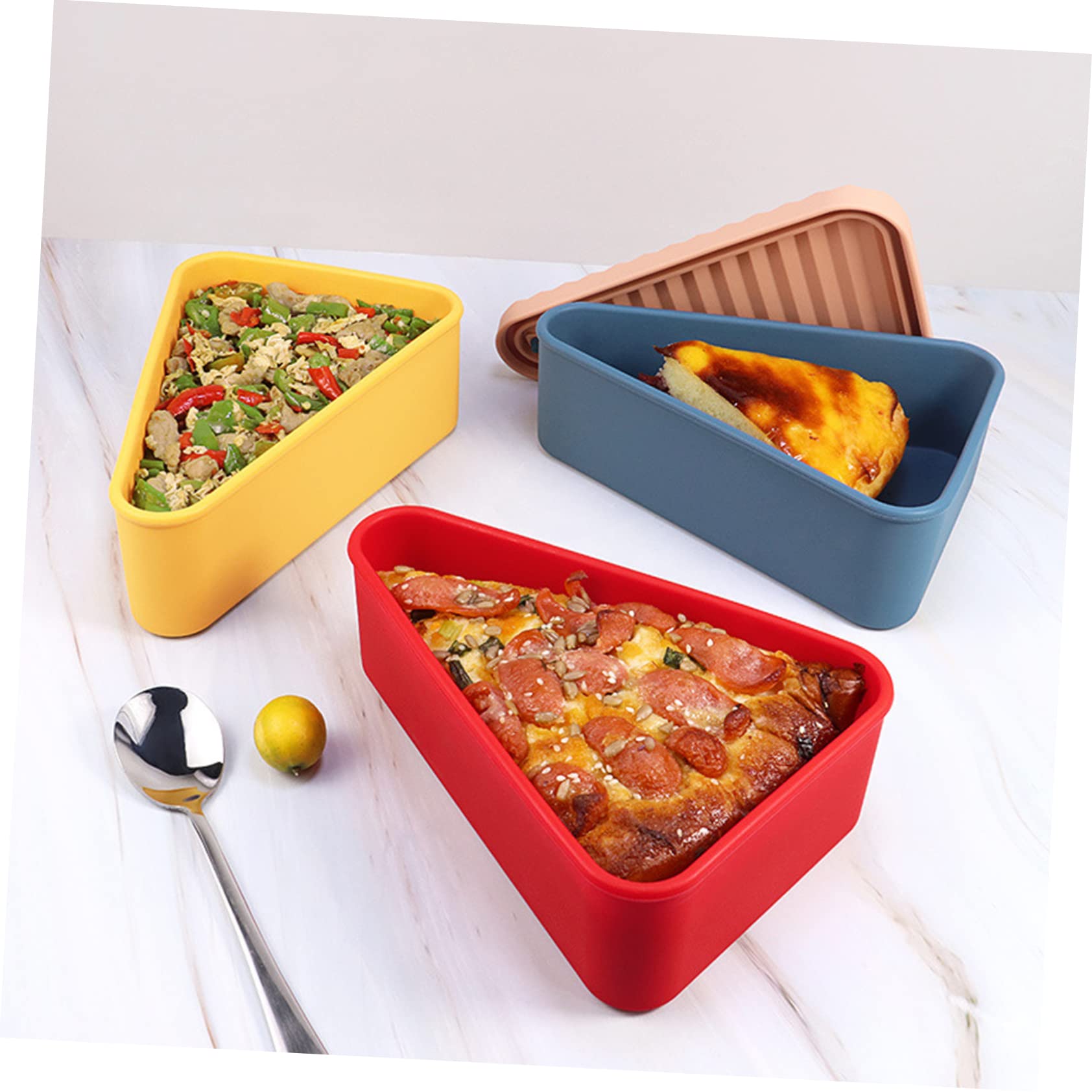 Cabilock Boîte À Pizza Boîte À Pizza Conteneur De Stockage De Pizza Avec Couvercles - Récipient Alimentaire Triangle En Silicone Réutilisable Pour Les Restes - Valise Portable Gain De