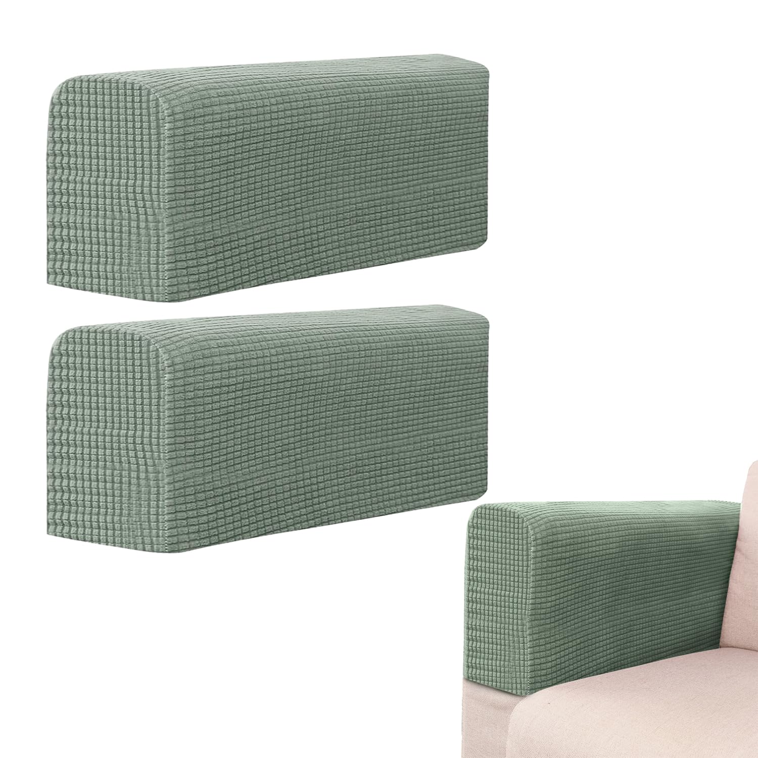 BEZHO 2 Pcs Sofa Arm Covers, Armchair Covers for Arms | Anti-Slip Soft Sofa Arm Protector Cover | Thickened Chair Arm Covers for Couches Recliner Sofa Protector (Matcha Green)