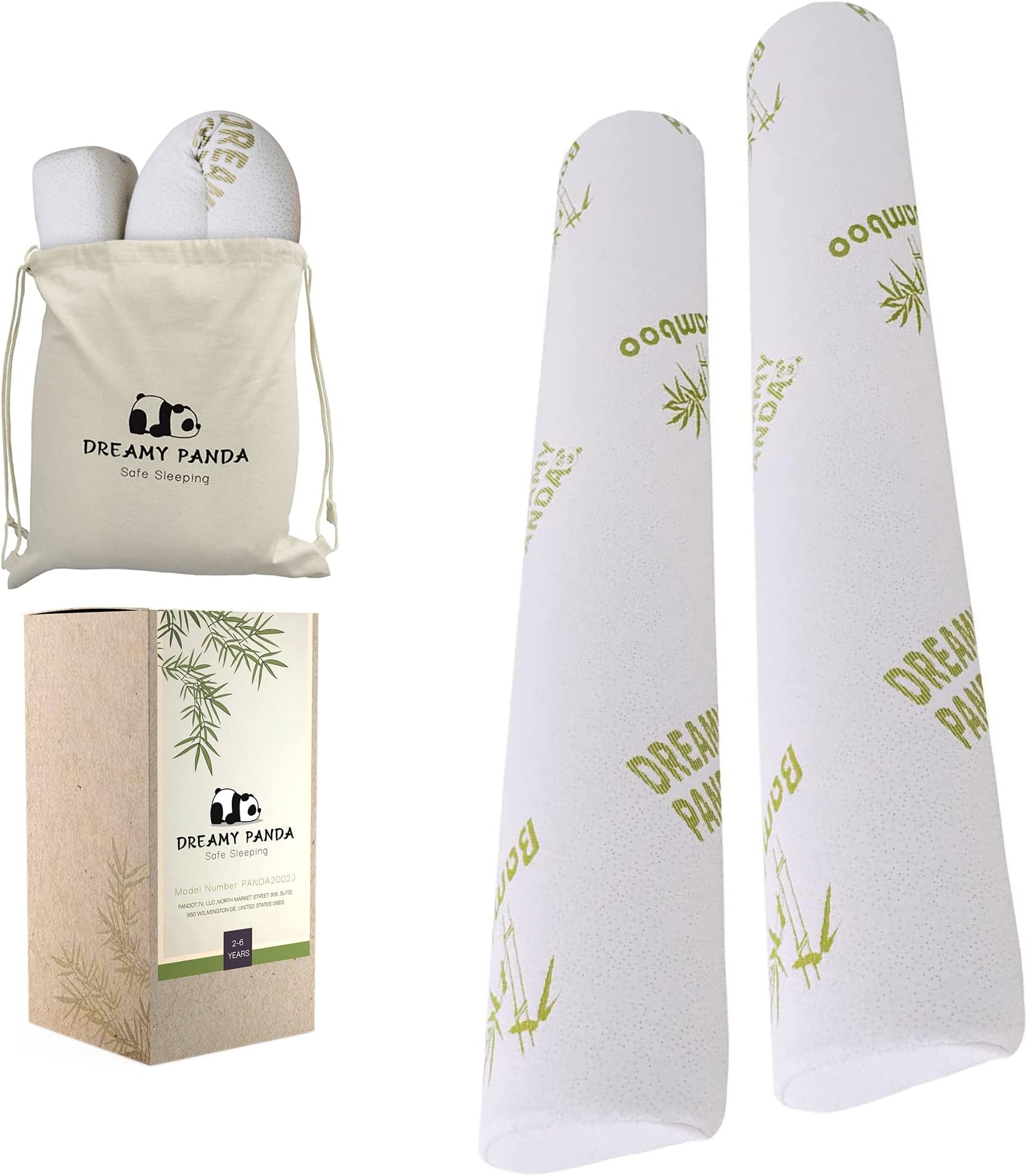 [2-Pack] DreamyPanda Toddler Bed Rail Bumper/Foam Guard for Bed - Large - Side Rail with Bamboo Cover - Pillow Pad for Toddlers, Kids [White Bamboo]