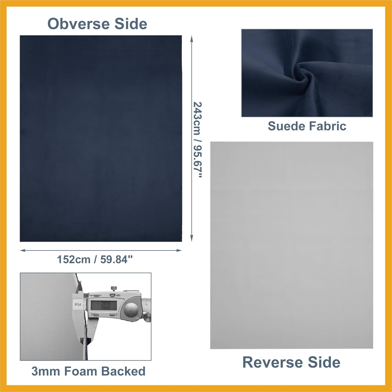 Suede Headliner Fabric 96" Length x 60" Width Foam Backed for Car Truck RV SUV Interior Trim Protect Aging Broken Faded DIY Repair Navy Blue Replacement