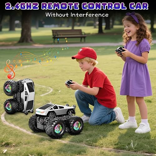 Miniatura 5 de Coche de juguete a control remoto para niños, rotación de 360, auto de acrobacias RC 4WD, juguete de camión monstruo 118 con luz y música, 2.4 GHz,