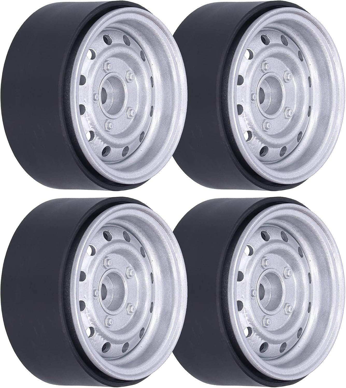 Dilwe RC Tires for HSP/redcat/traxxas/hpi / / SCX10, 4PCS 12-Hole Drift Tires RC Crawler beadlock Wheel hubs 12-Hole Metal Wheel hubs with 20x Matching Screws RC Car Parts(Silver)