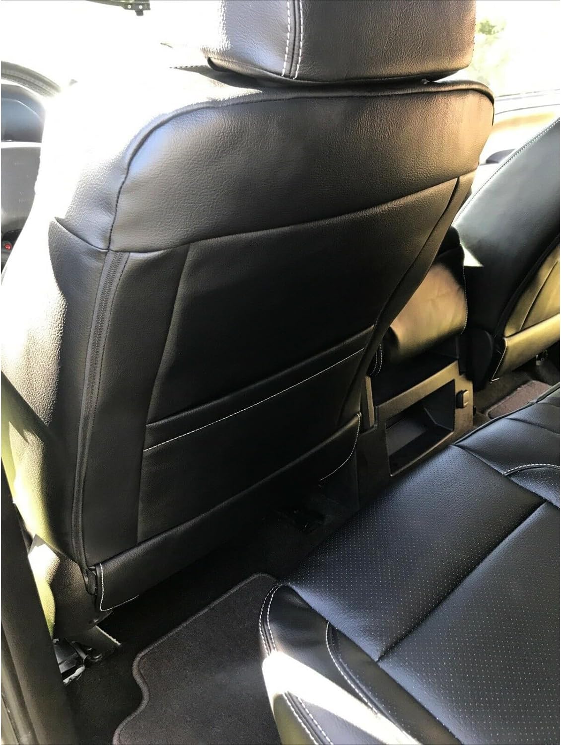 Kojem Artificial Leather Seat Cover Kit Compatible with 2014-2018 Chevy Chevrolet Silverado LT Double Cab Full Car Seat Protector Black