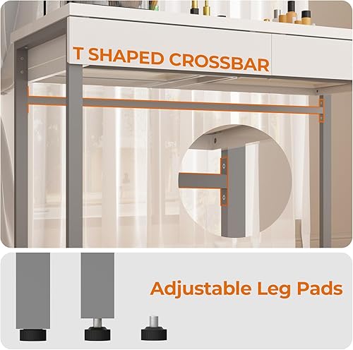 Miniatura 6 de GreenForest Escritorio de tocador con 2 cajones, blanco brillante de 39 pulgadas, moderno escritorio de computadora para oficina en casa, mesa de