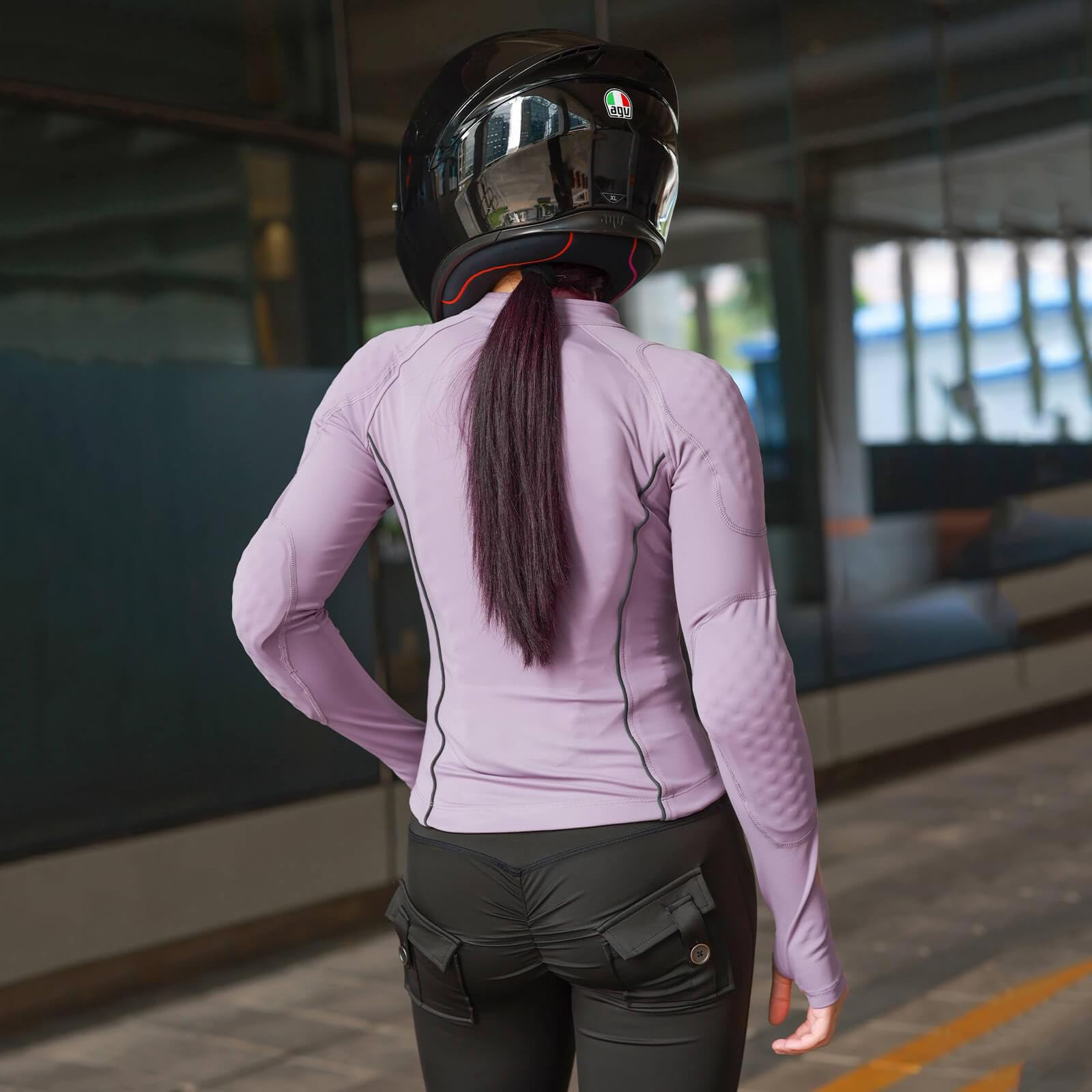 Giacca Moto Estiva Donna con Protezioni CE Rimovibili, Top Ibrido Palestra Fitness Riflettente Equipaggiamento Protettivo Camicia Snellente Traspirante per Pendolare Urbano Sport