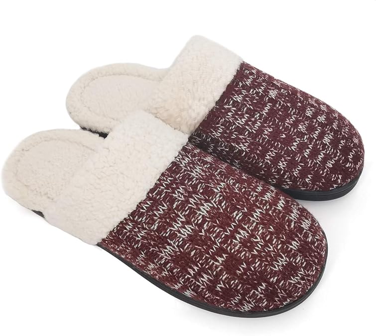 ofoot Women's Knit Clog Slippers,Memory Foam Warm Fuzzy Wool Fleece Lined Anti Slip Thick Rubber Soled Indoor Outdoor House Shoes