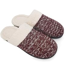 ofoot Womens Knit Clog Slippers,Memory Foam Warm Fuzzy Wool Fleece Lined Anti Slip Thick Rubber Soled Indoor Outdoor House Shoes