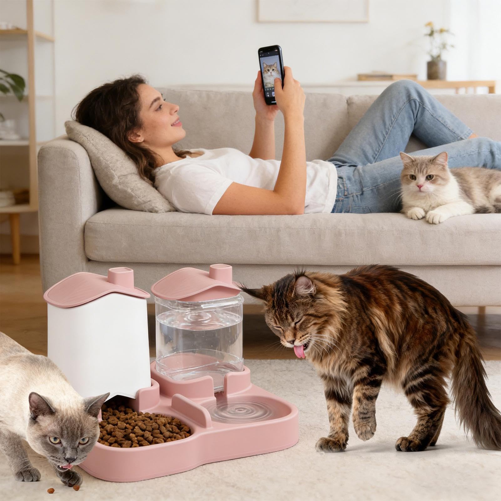 Mangiatoia automatica per gatti e abbeveratoio a prova di fuoriuscite d'acqua | Mangiatoia automatica per gatti e acqua per coniglietto, cane, cucciolo, gattino, animale domestico