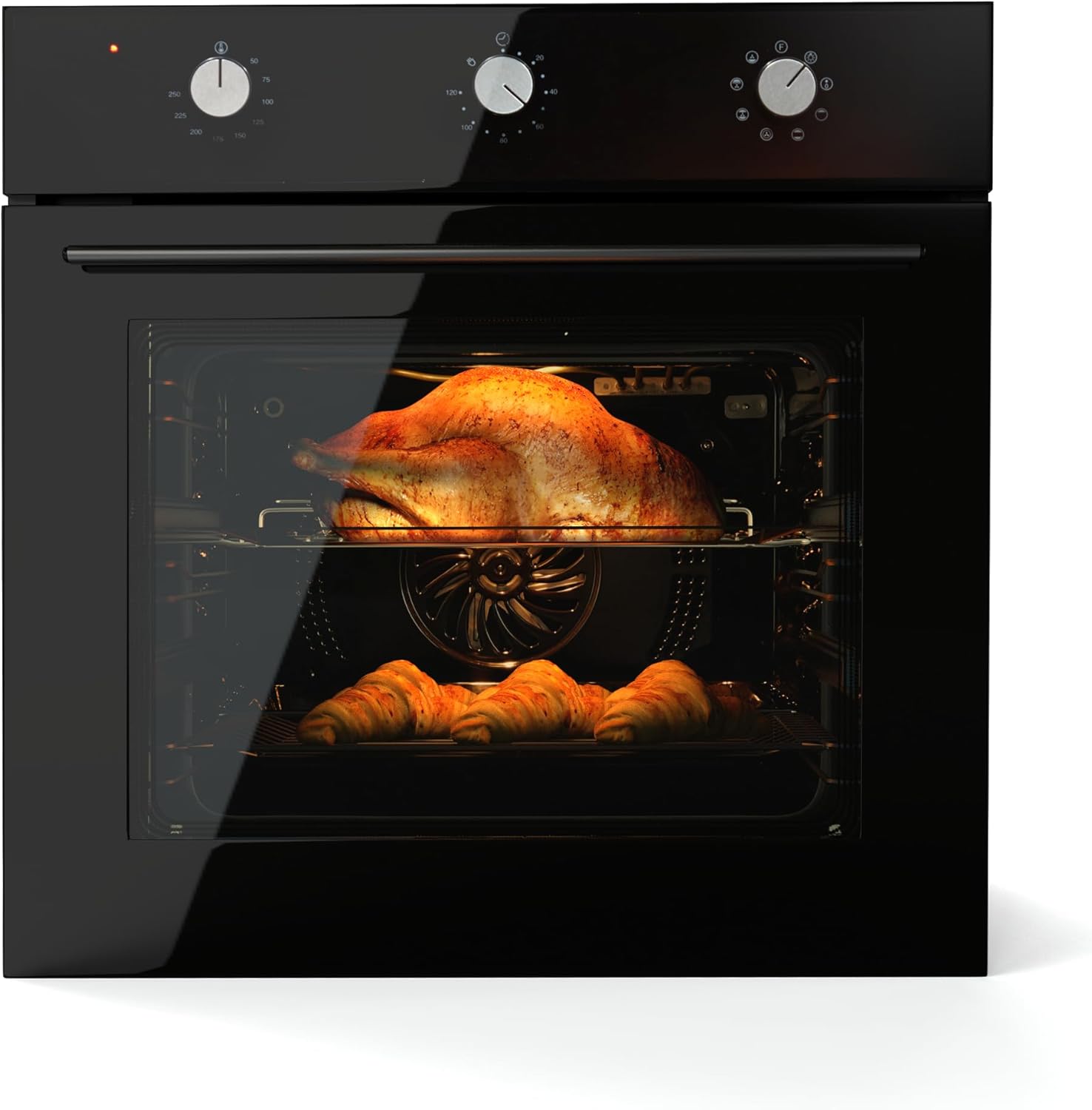 24 Inch Built-In Electric Single Wall Oven - 3D Convection, 8 Cooking Functions, 2.5 Cu.Ft Capacity, Stainless Steel, Mechanical Knob Controls, Safety Lock,fot Quick Cleaning, 3000W (Black)