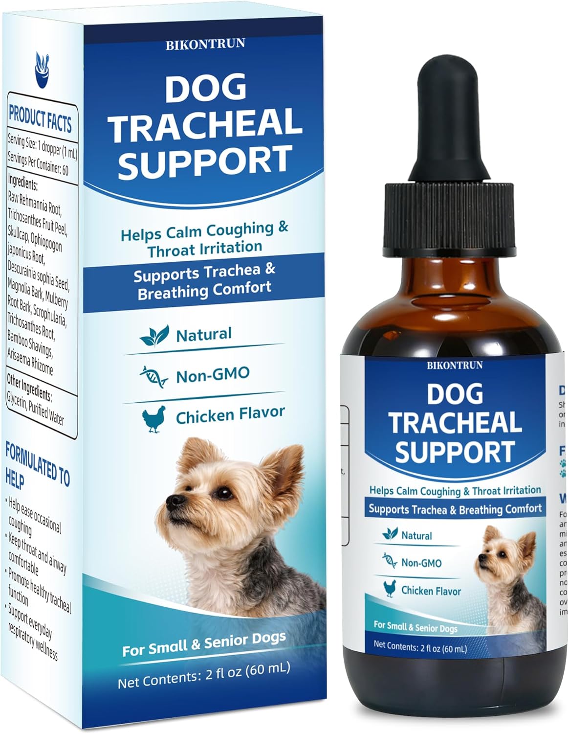 Dogs Tracheal Collapse, 2 FL OZ Trachea Cough Elixir, Natural Herbal Support Drops Helps Reduce Dry Honking Cough, Wheezing & Throat Irritation, Promotes Respiratory Comfort (Chicken Flavor)