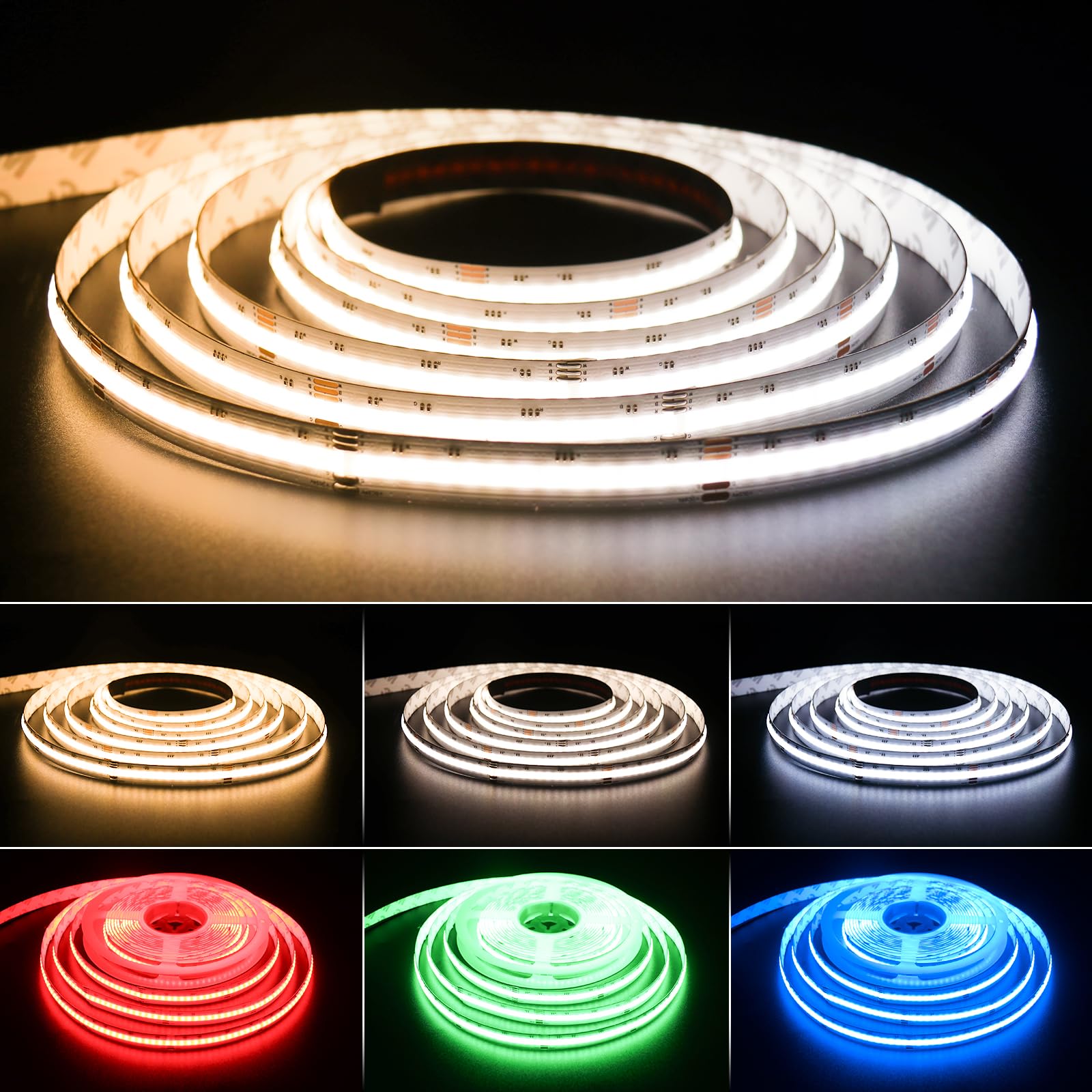 PAUTIX LED Strip Light RGBWW/CW 5M Dimmable COB RGB+2700K-6500K CCT Tunable White Colour Changing LED Strip Light for Acoustic Panel, Kitchen, Under Canbinet, Bedroom(Without Power Supply&Controller)