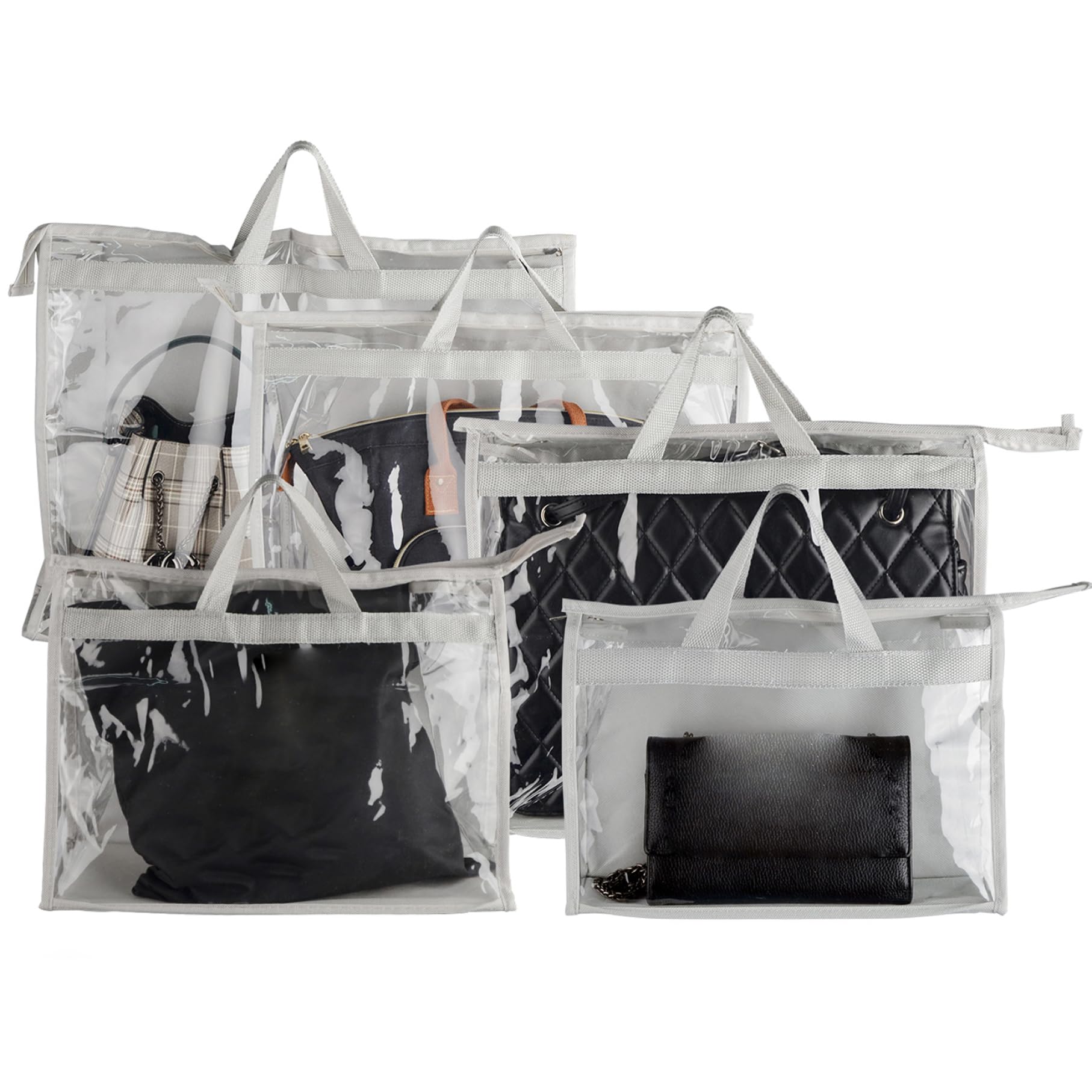 Syglawnd 5 Size Handbag Storage Organizer Clear Dust Bags with Zipper for Handbags Purse, Grey