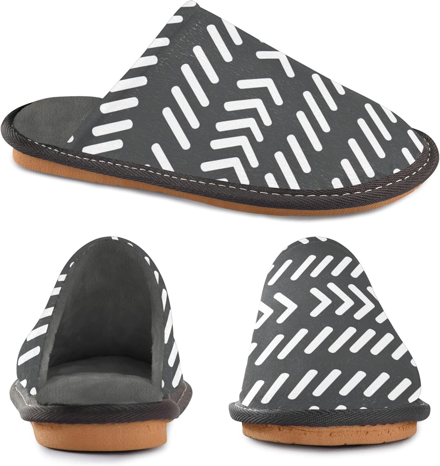 Boho Bohemian Geometric Line House Slippers – Cozy Fuzzy Slippers for Guests, Washable & Disposable, Perfect for Shoeless Home, Spa & Hotel Use A111052