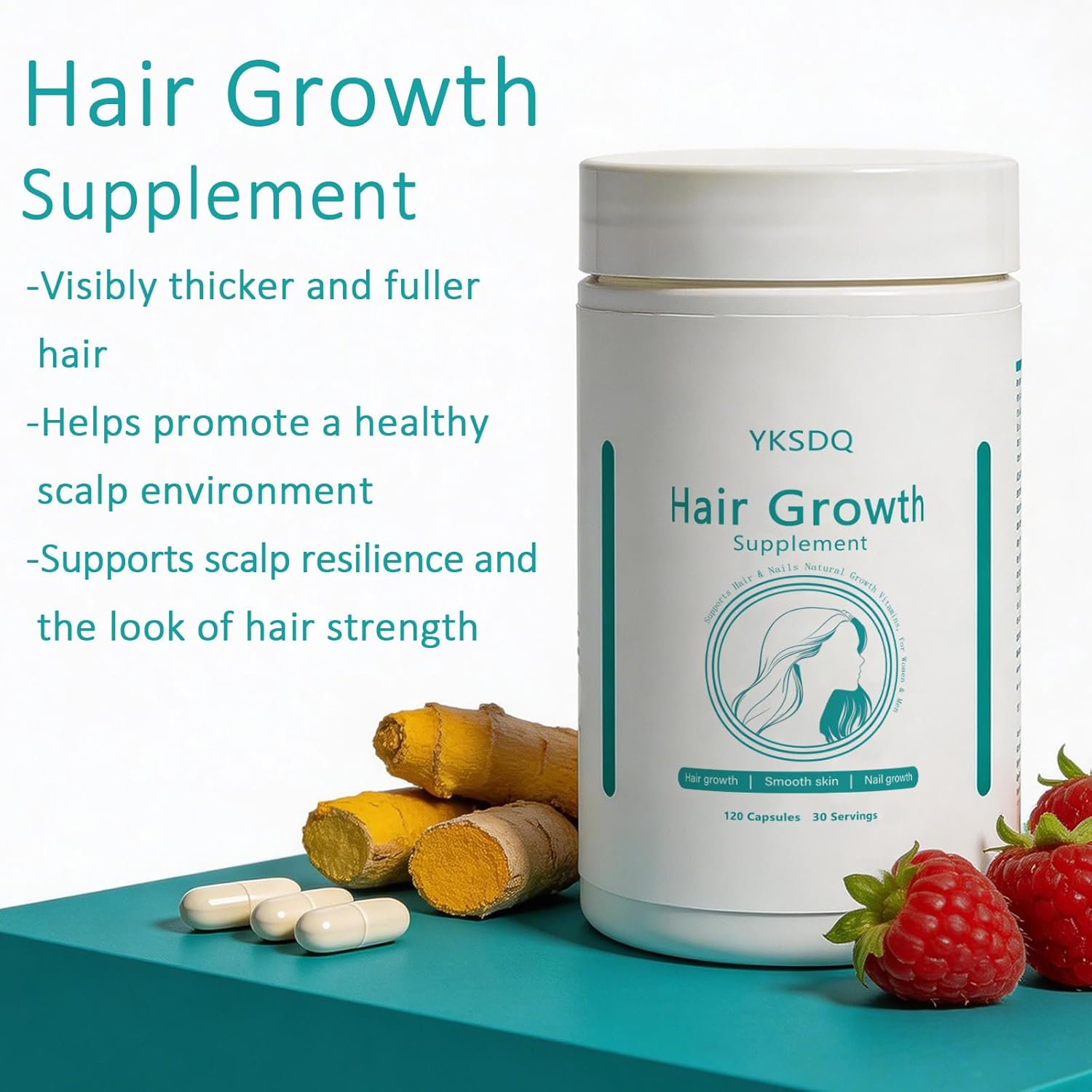 Hair Growth Biotin 10000mcg Supplement with Vitamins A C D E & Calcium - 30-in-1 Formula for Hair & Nails Support, for Women & Men, 30 Servings (1)