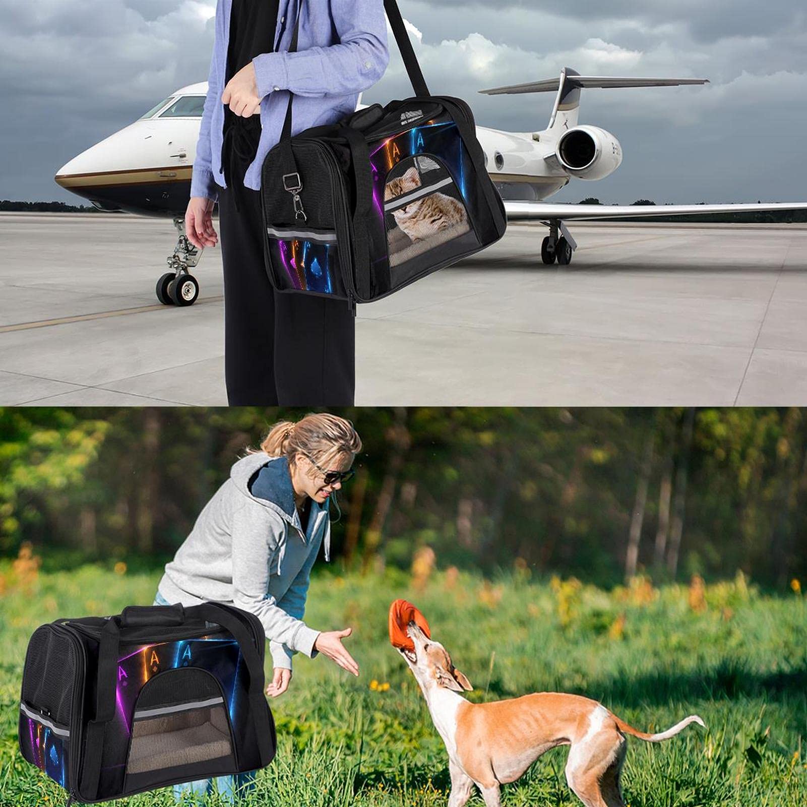 Sac de transport pour animal domestique Ace Poker Card souple pour chats, chiens, chiots - Confortable, portable et pliable - Approuvé par les compagnies aériennes