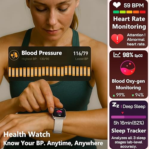 Miniatura 2 de MorePro Rastreador de fitness con monitor de frecuencia cardíaca 247  presión arterial, seguimiento de oxígeno en sangresueño, más de 120