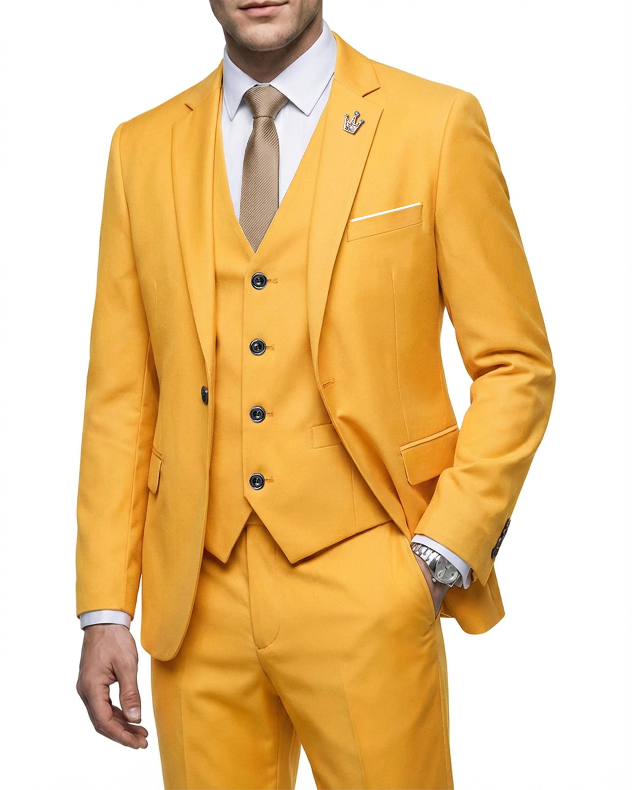 MY’S Men's 3 Piece Suit Set with Tie, One Button Slim Fit Jacket Vest & Pants, Party Wedding Prom Blazer Waistcoat & Trousers