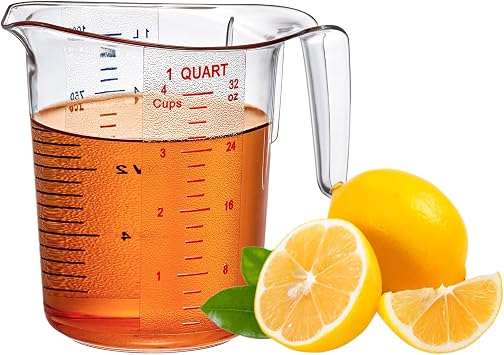 Amazing Abby - Melissa - 32-Ounce Plastic Measuring Pitcher 1-Pack, 4-Cup 1-Quart Food-Grade Measuring Jug, Unbreakable, Stackable, Dishwasher-Safe, Great for Oil, Vinegar, Flour, and More