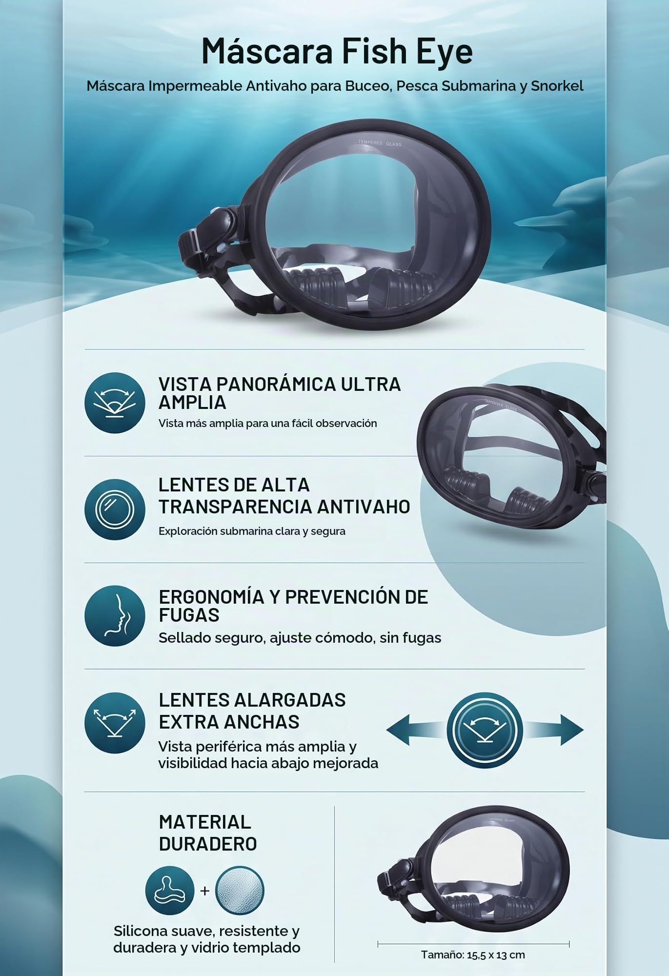 Máscara de Buceo, Máscara de Buceo, Mascarilla de Estilo Retro, Mascarilla de Pesca Submarina, Anti Niebla, Resistente Al Agua